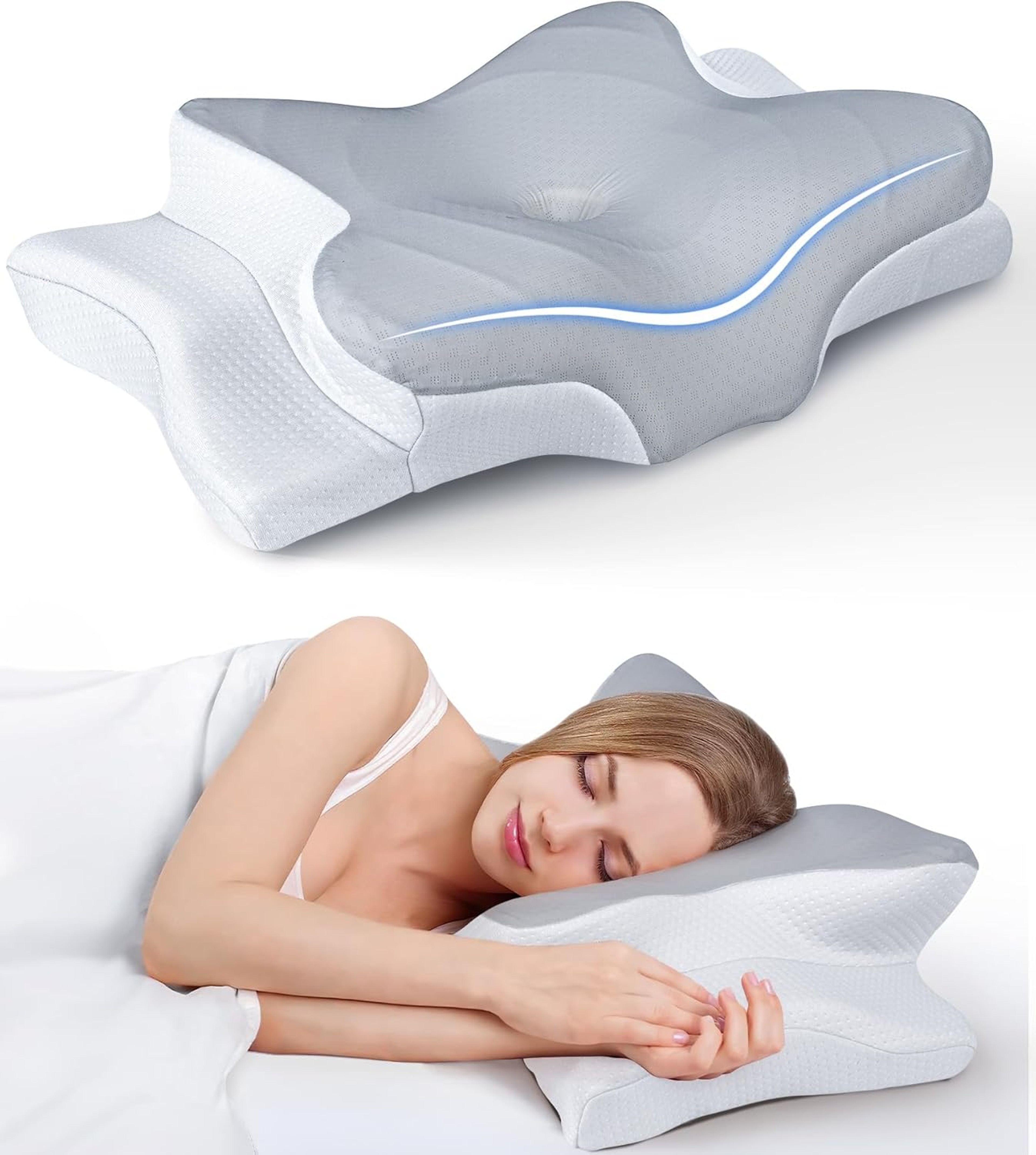 Cooling Ergonomic Neck Support Pillow Memory Foam Cervical Pillow For Pain Relief And Deep Sleep Co 8