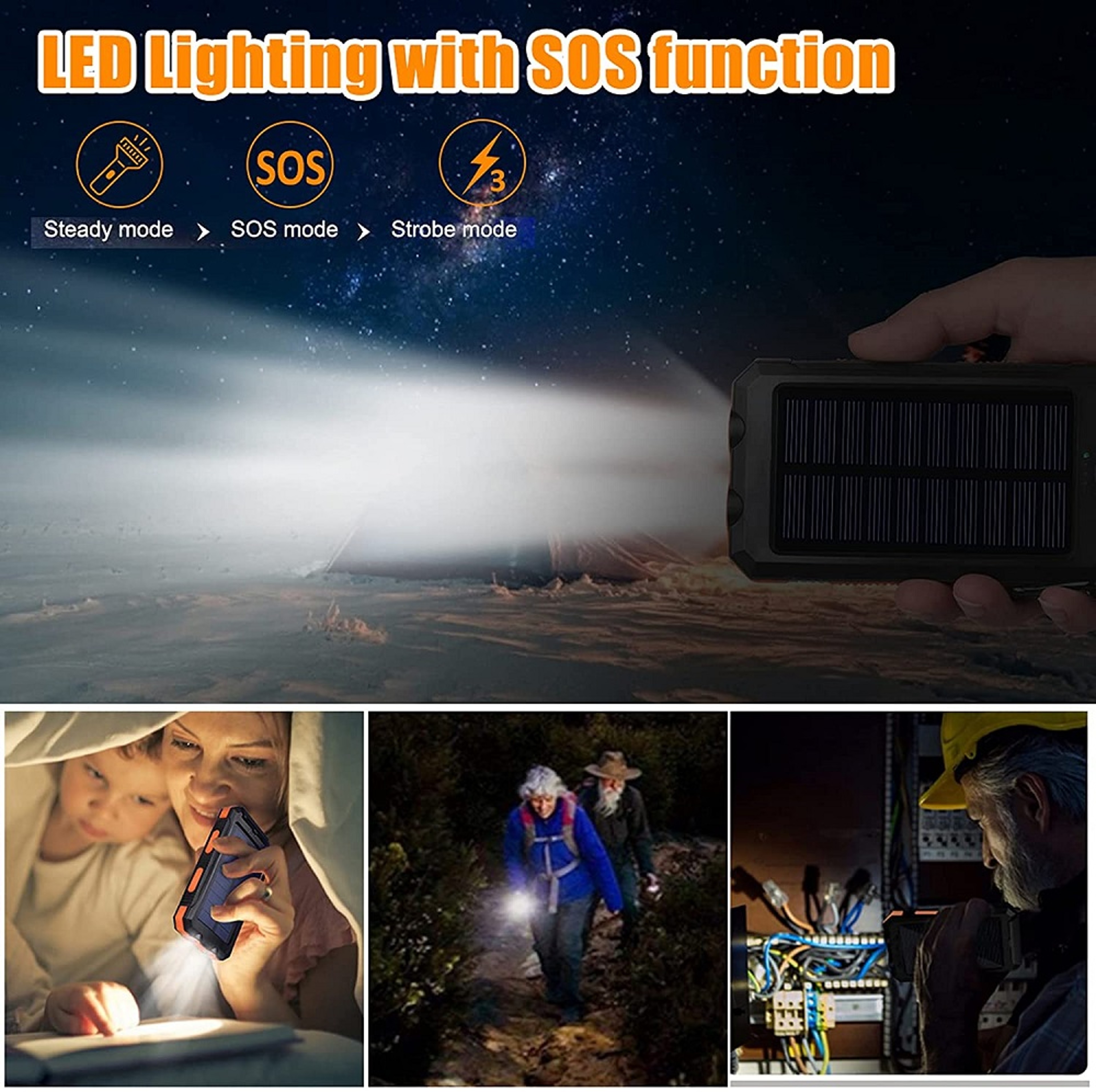 Solar Power Bank Portable Solar Charger With LED Flashlight For Smartphones And Outdoor Travel 1
