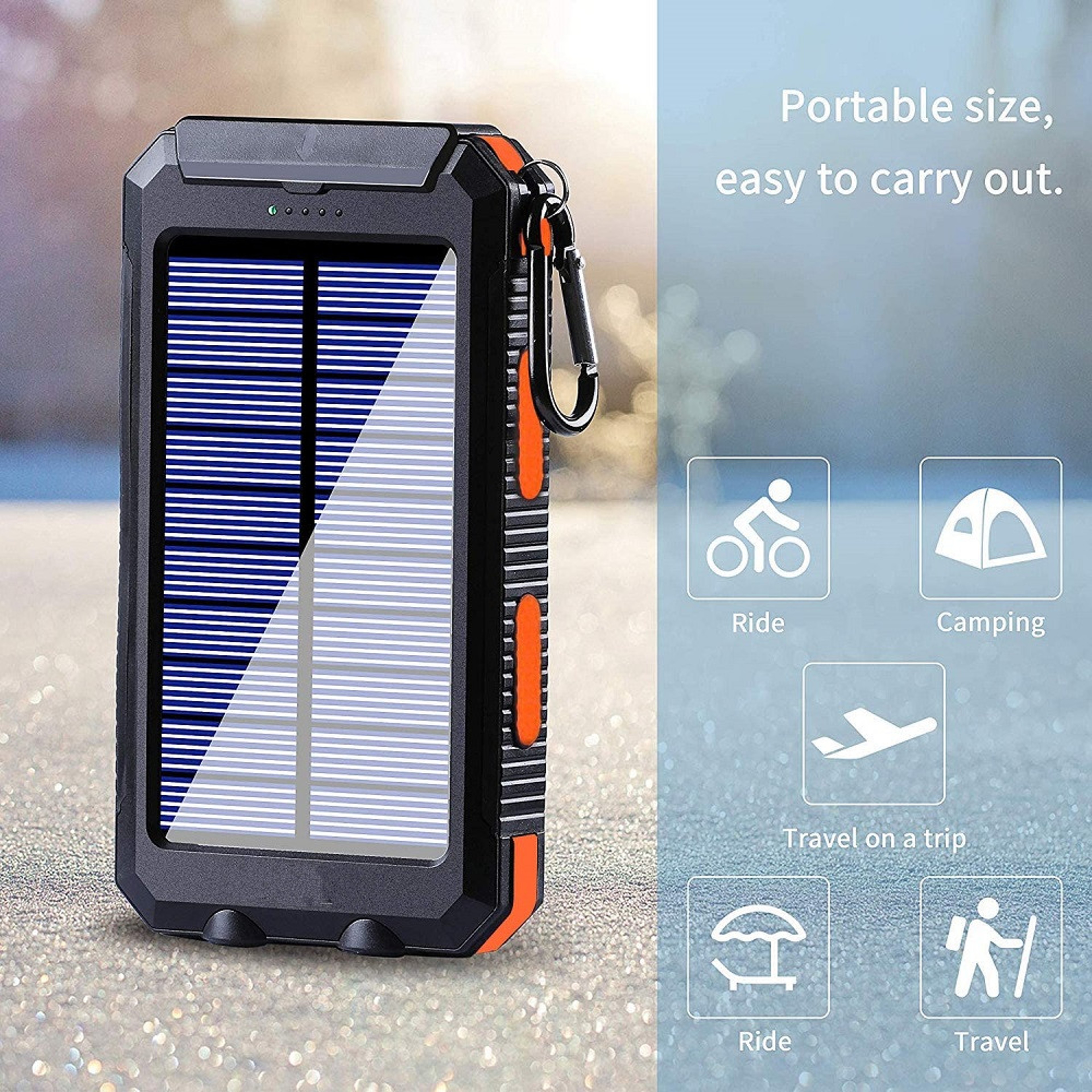 Solar Power Bank Portable Solar Charger With LED Flashlight For Smartphones And Outdoor Travel 2