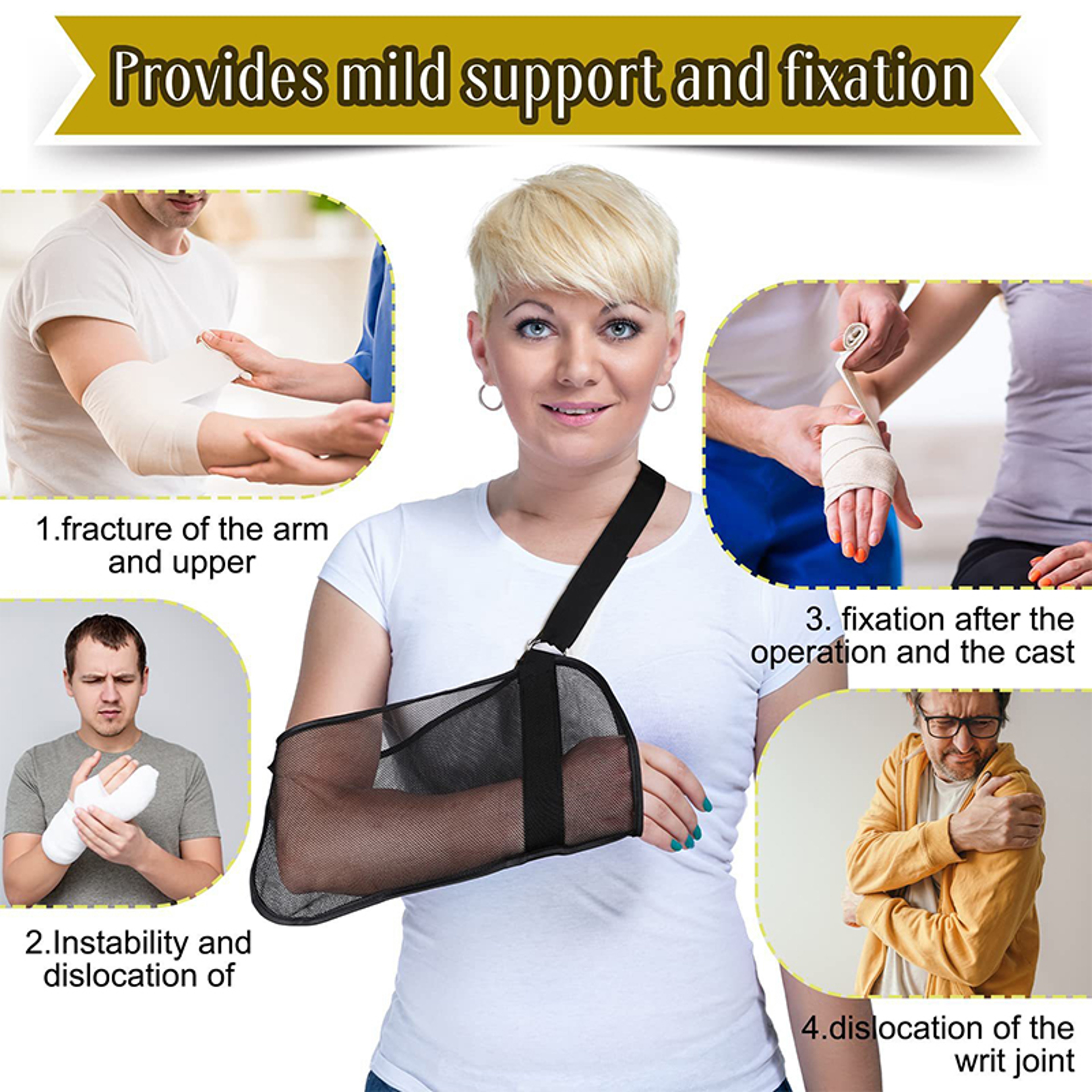 Adjustable Breathable Arm Sling Support Brace for Shoulder Elbow and Forearm Recovery – view 2