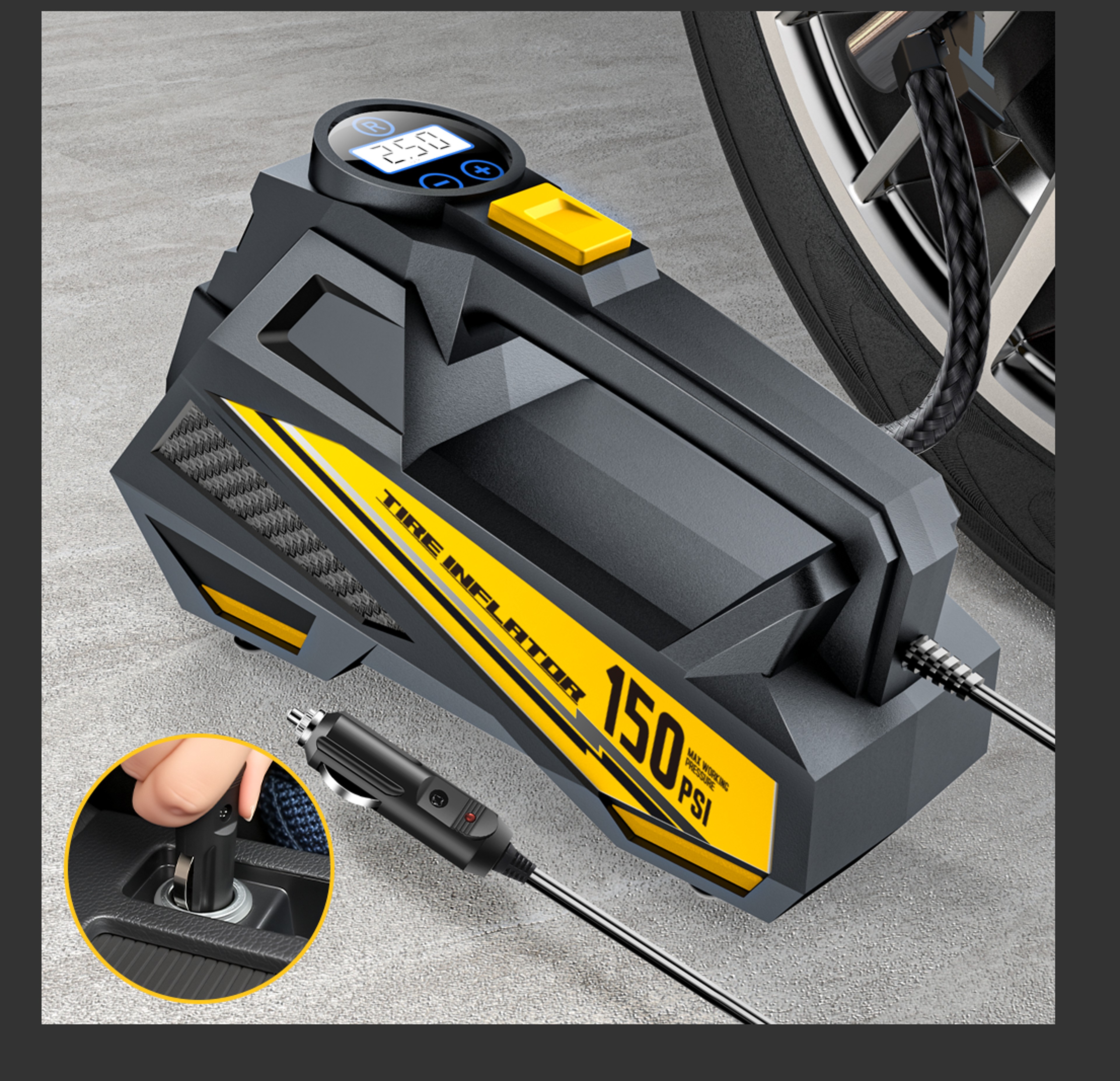 Portable Electric Tire Inflator Pump With LED Light Car Air Compressor 1