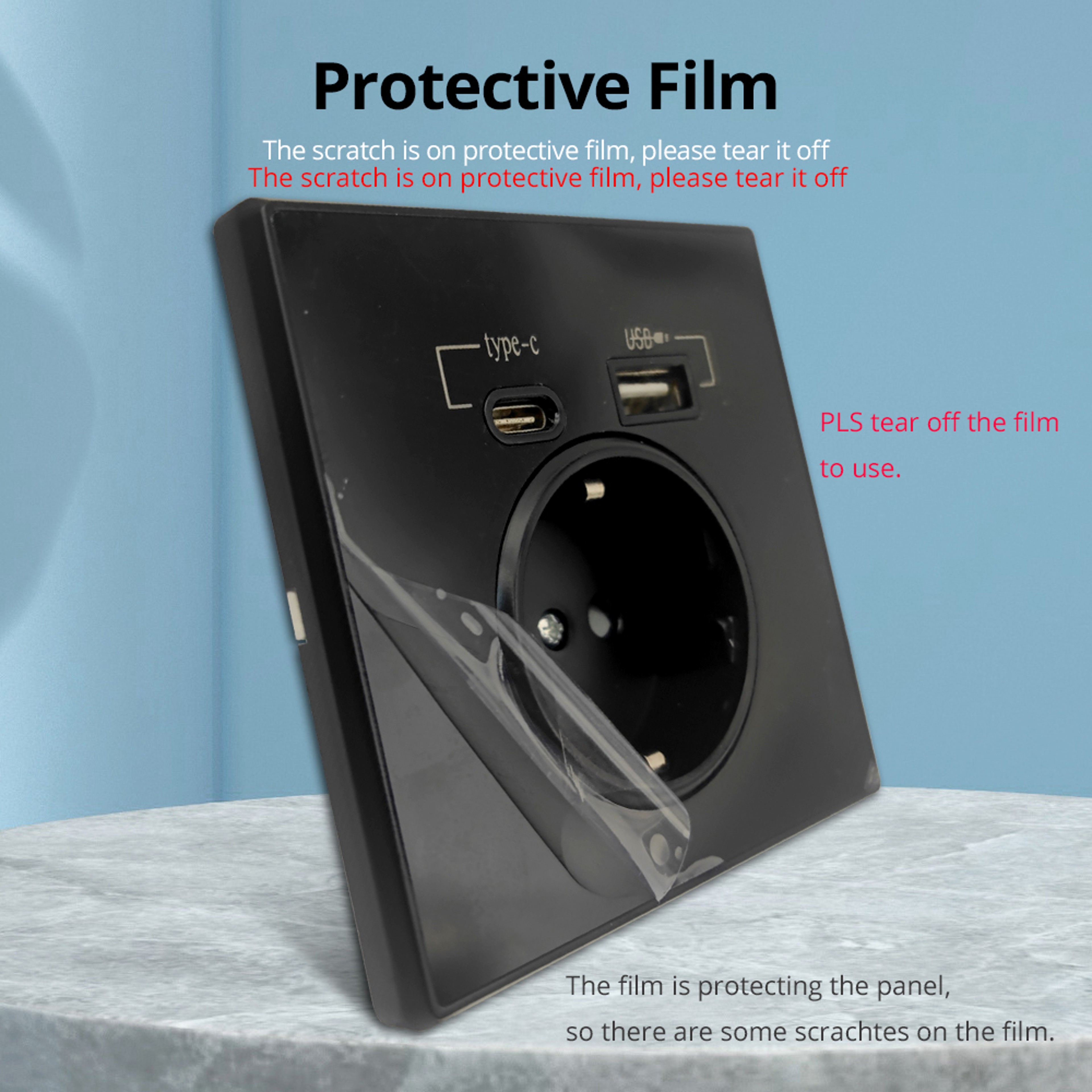 Acrylic Glass USB Wall Socket With Type C And Dual Charging Ports Standard Power Outlet 1