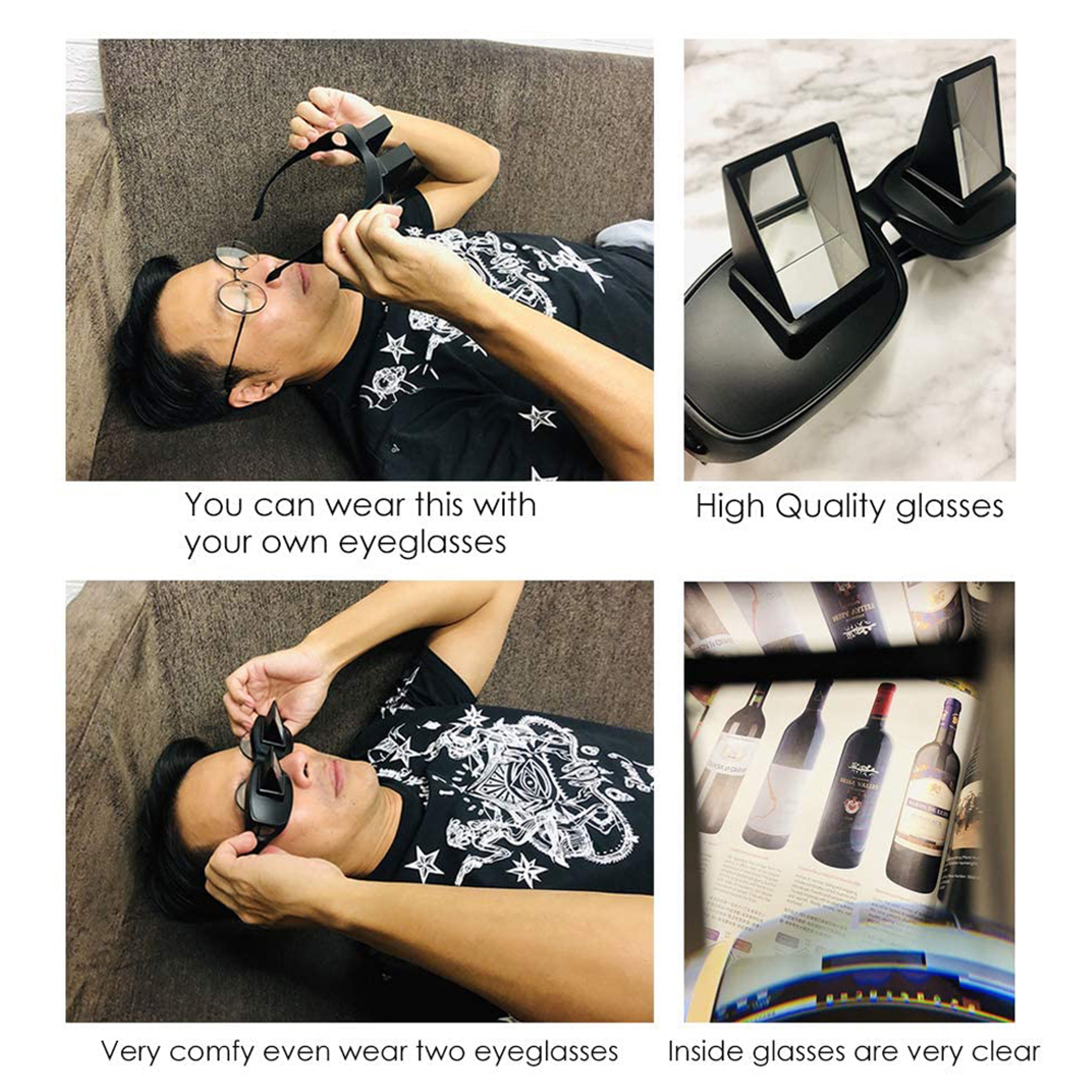 Prism Spectacles For Reading  TV Viewing Comfortable Horizontal Viewing Glasses For Bed Rest 5