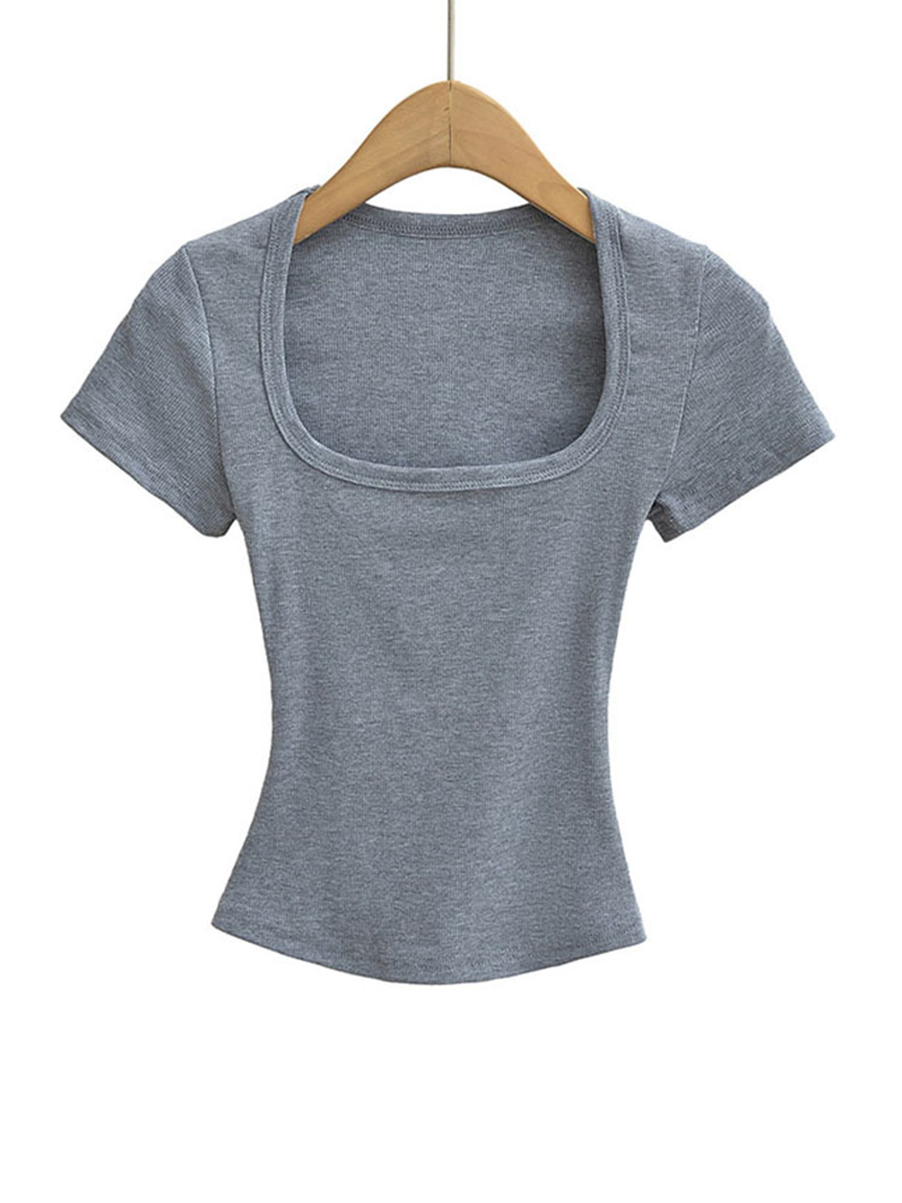 Slim Fit Square Neck Crop Top For Womens Stretch Summer Tee 2