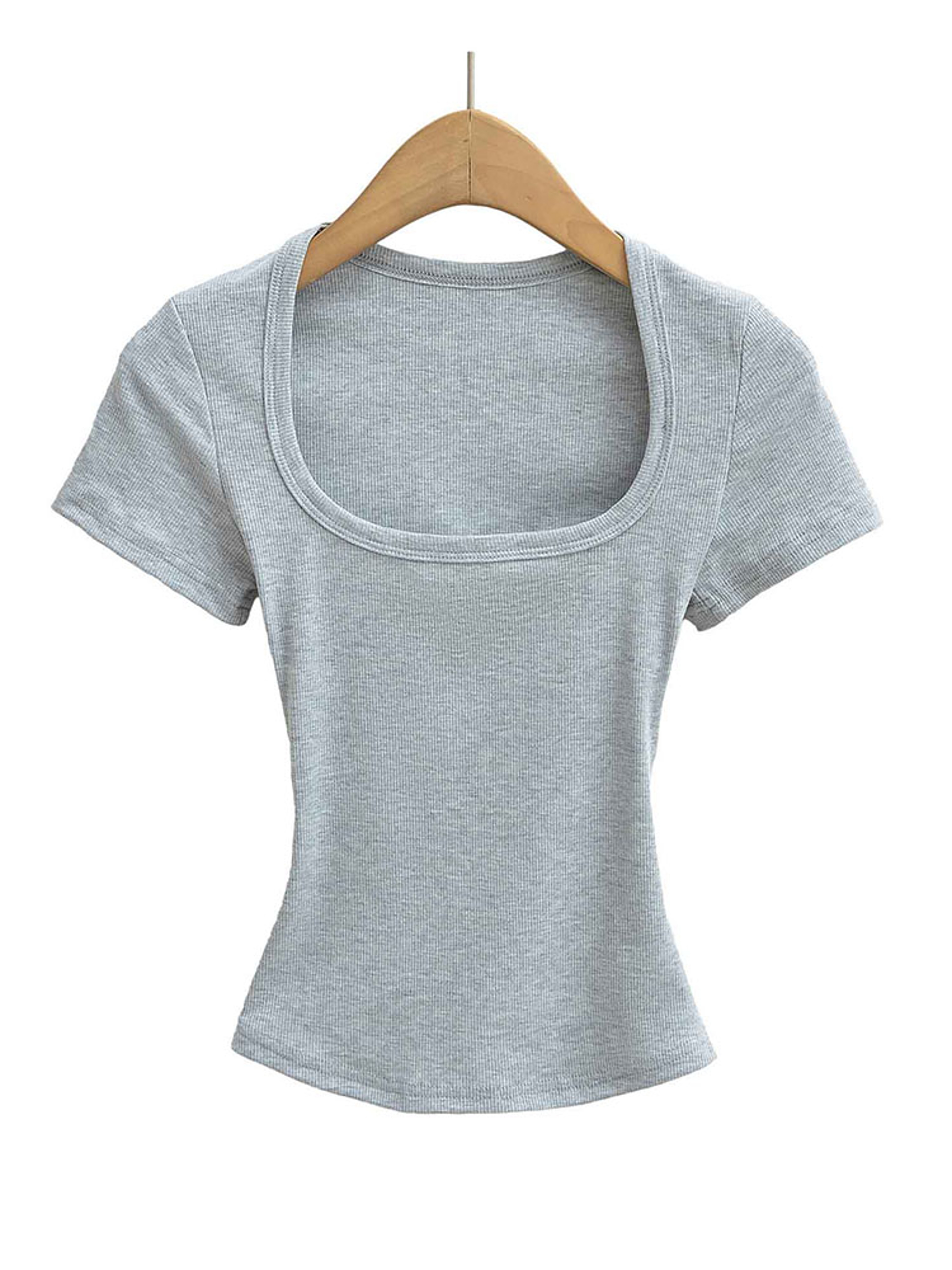 Slim Fit Square Neck Crop Top For Womens Stretch Summer Tee 6