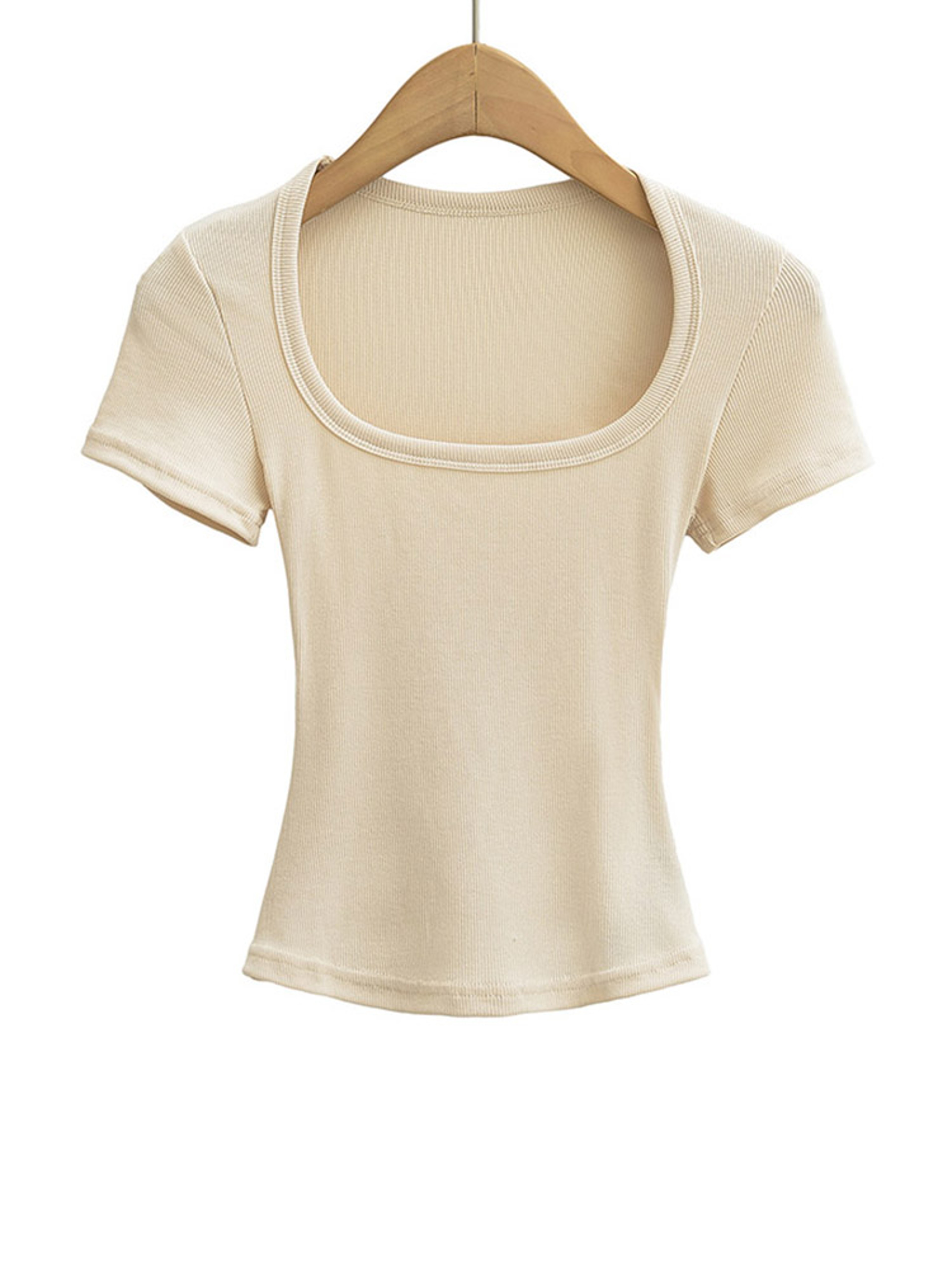 Slim Fit Square Neck Crop Top For Womens Stretch Summer Tee 5