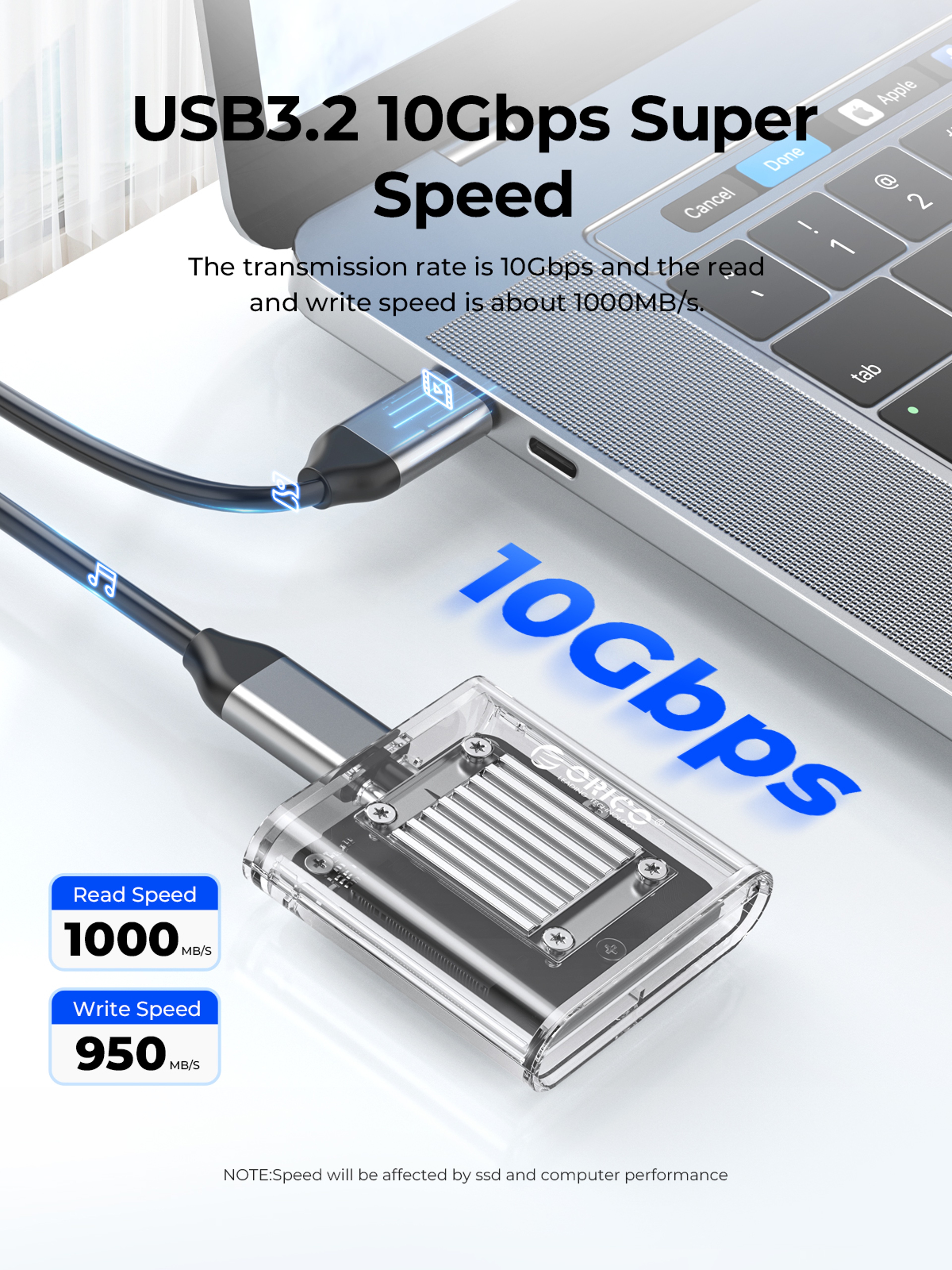 Transparent NVMe SSD Enclosure USB C 10Gbps External M2 SSD Case 1