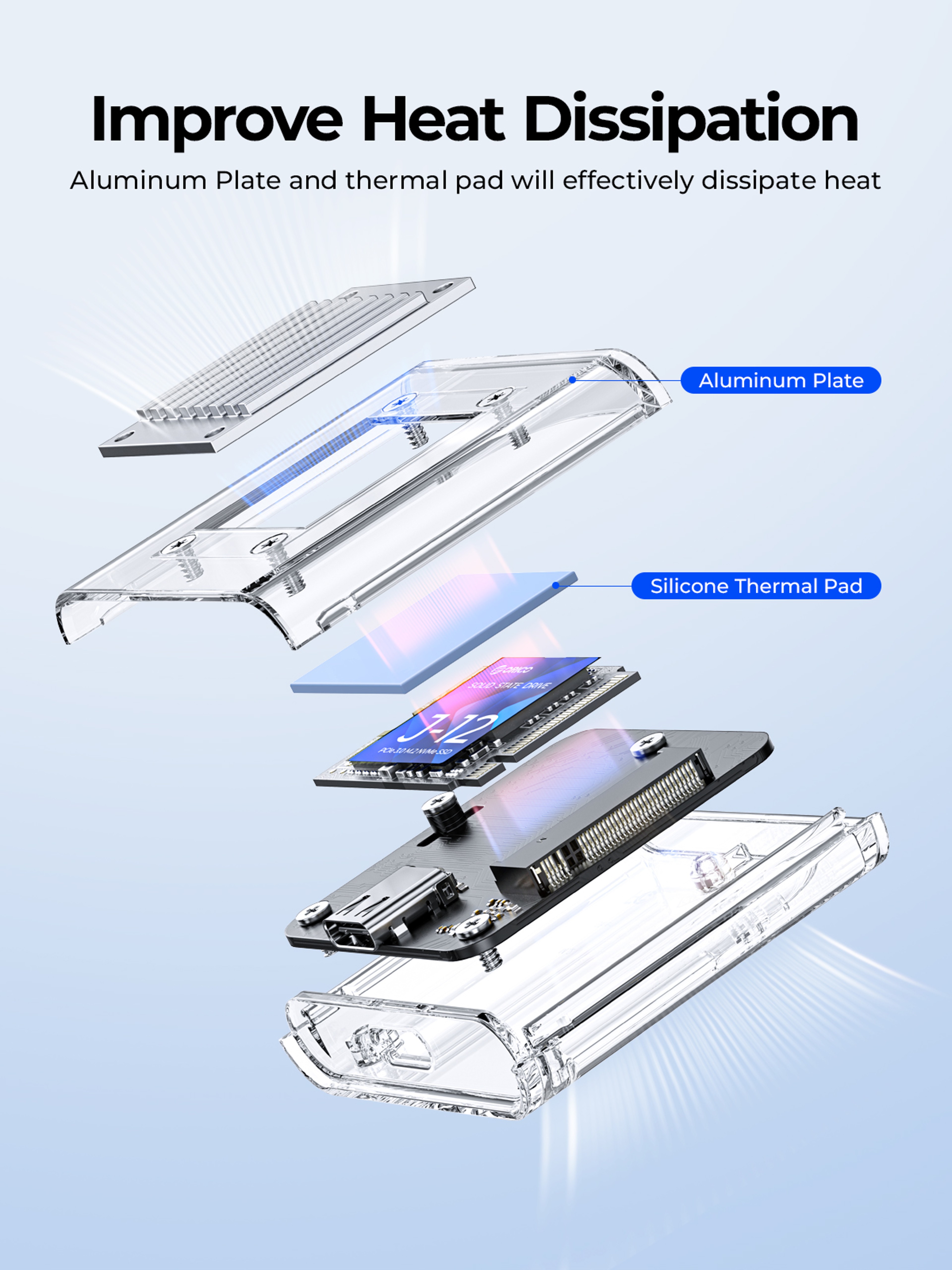 Transparent NVMe SSD Enclosure USB C 10Gbps External M2 SSD Case 2
