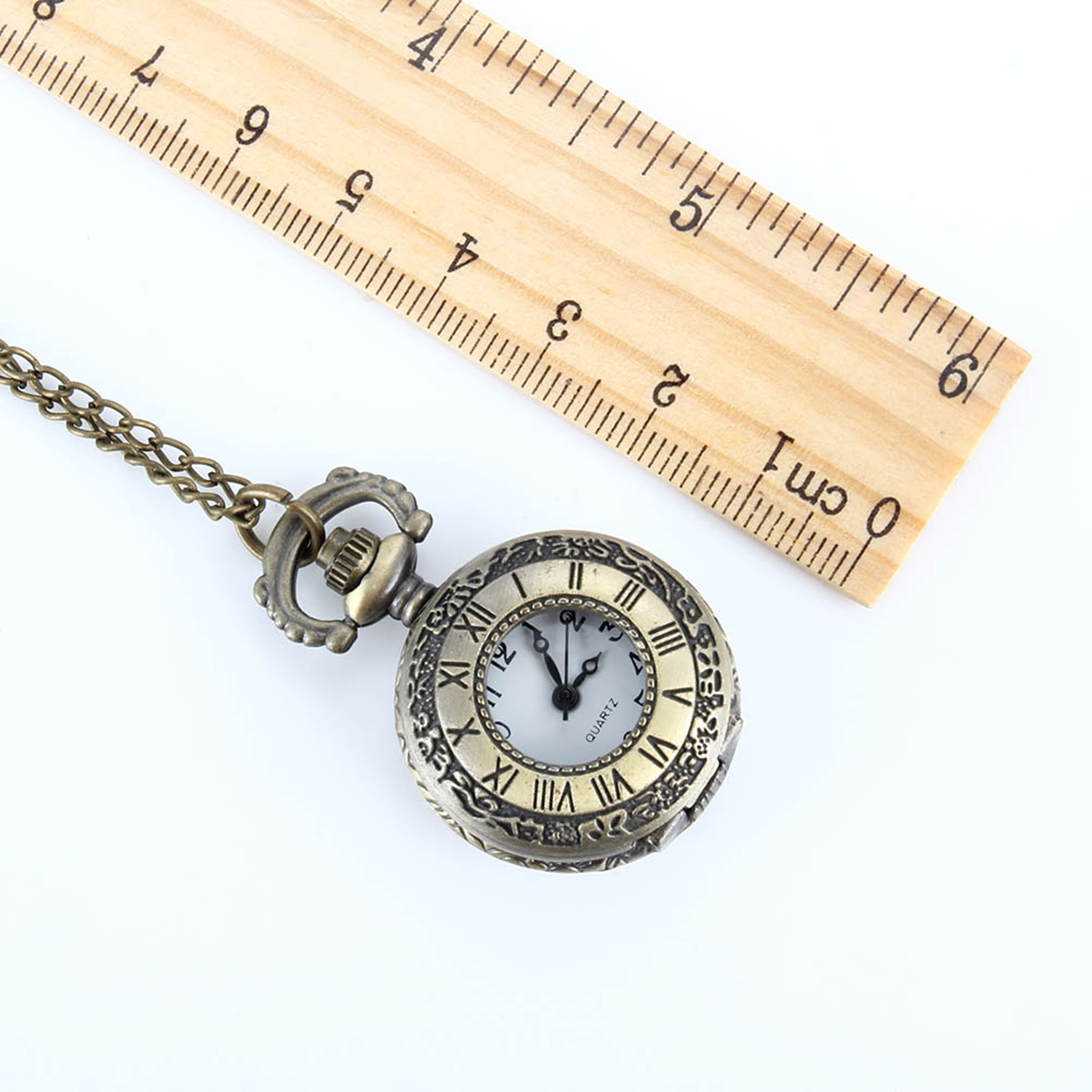 Vintage Pocket Watch Necklace Dual Time Roman Dial Pendant Gift for Men and Women – view 6