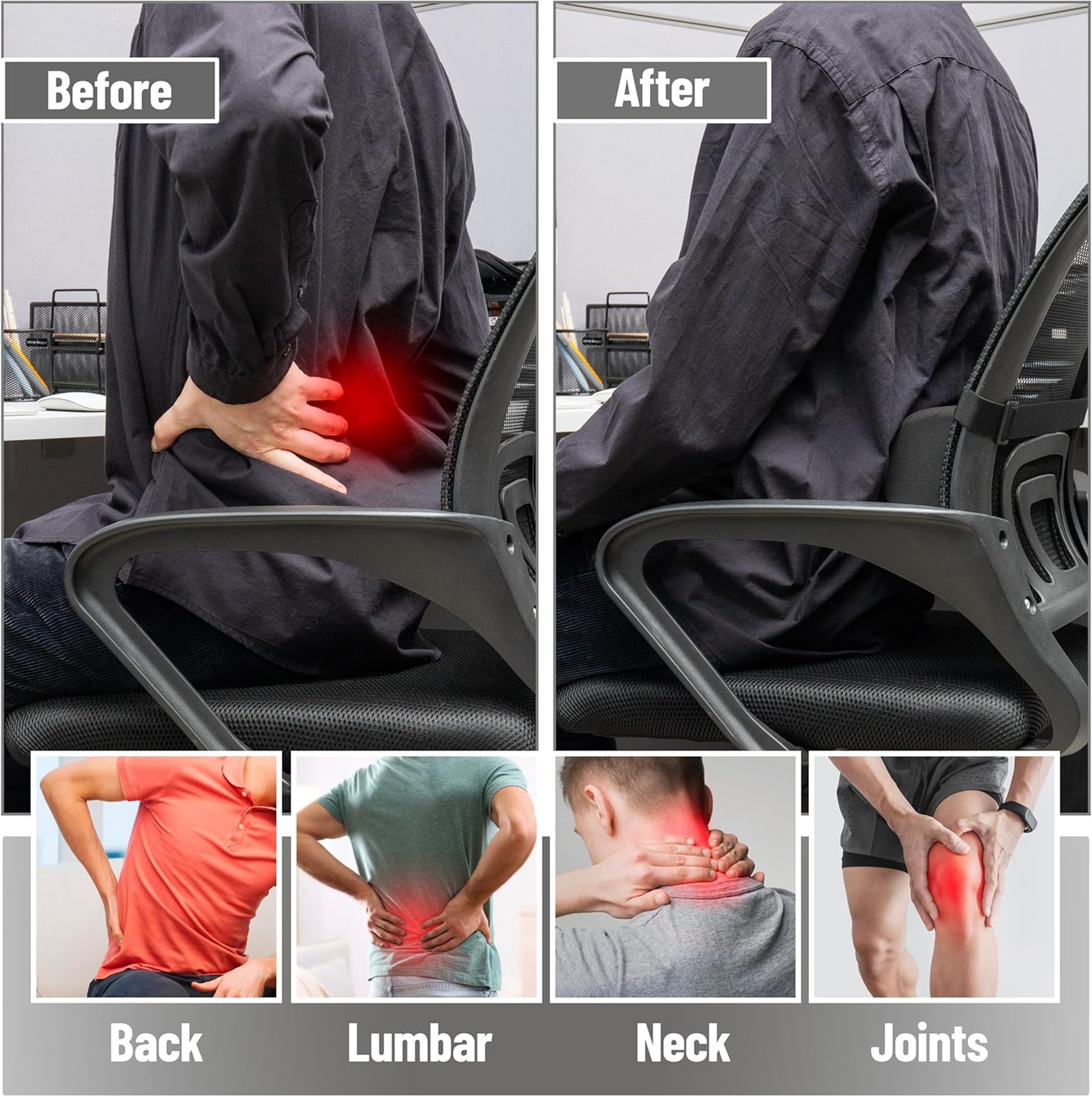 ErgoRelief Lumbar Support Cushion Memory Foam Back Pillow for Car Office and Home Chairs – view 2