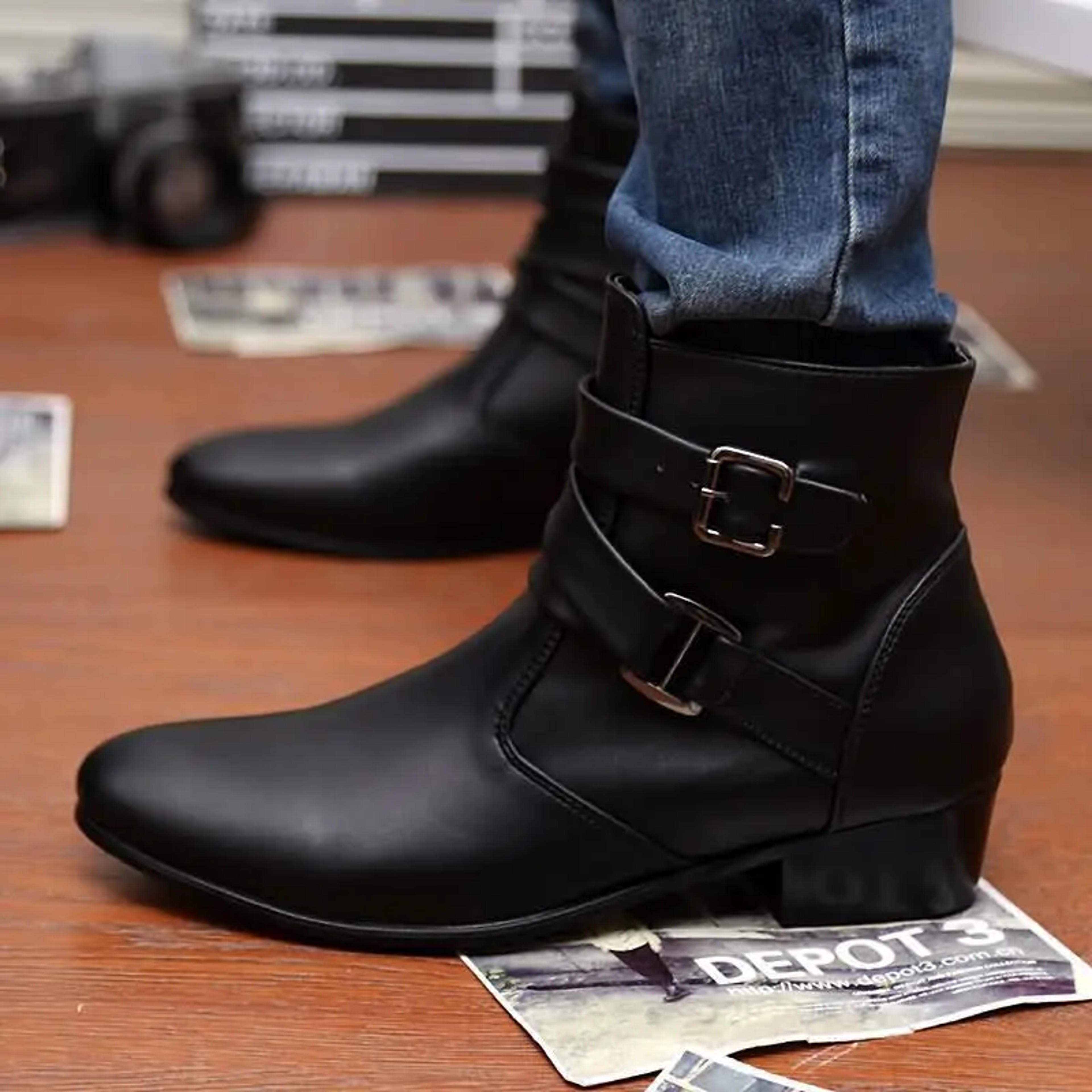 British Buckle Strap Chelsea Boots For Men Premium Motorcycle Dress Boots 0