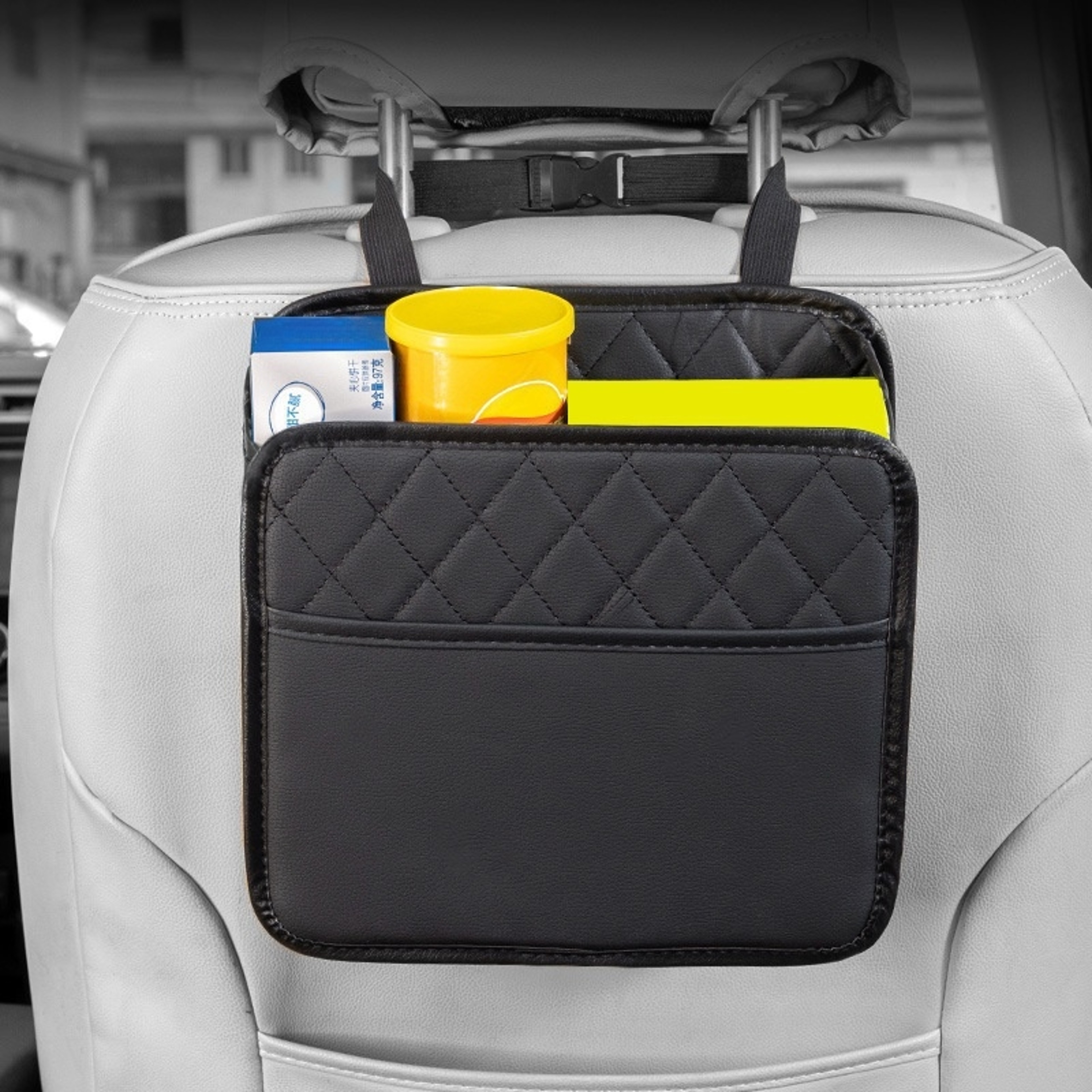 Large Capacity Leather Car Seat Organizer With Trash Bin Waterproof Car Backseat Storage Pocket 1