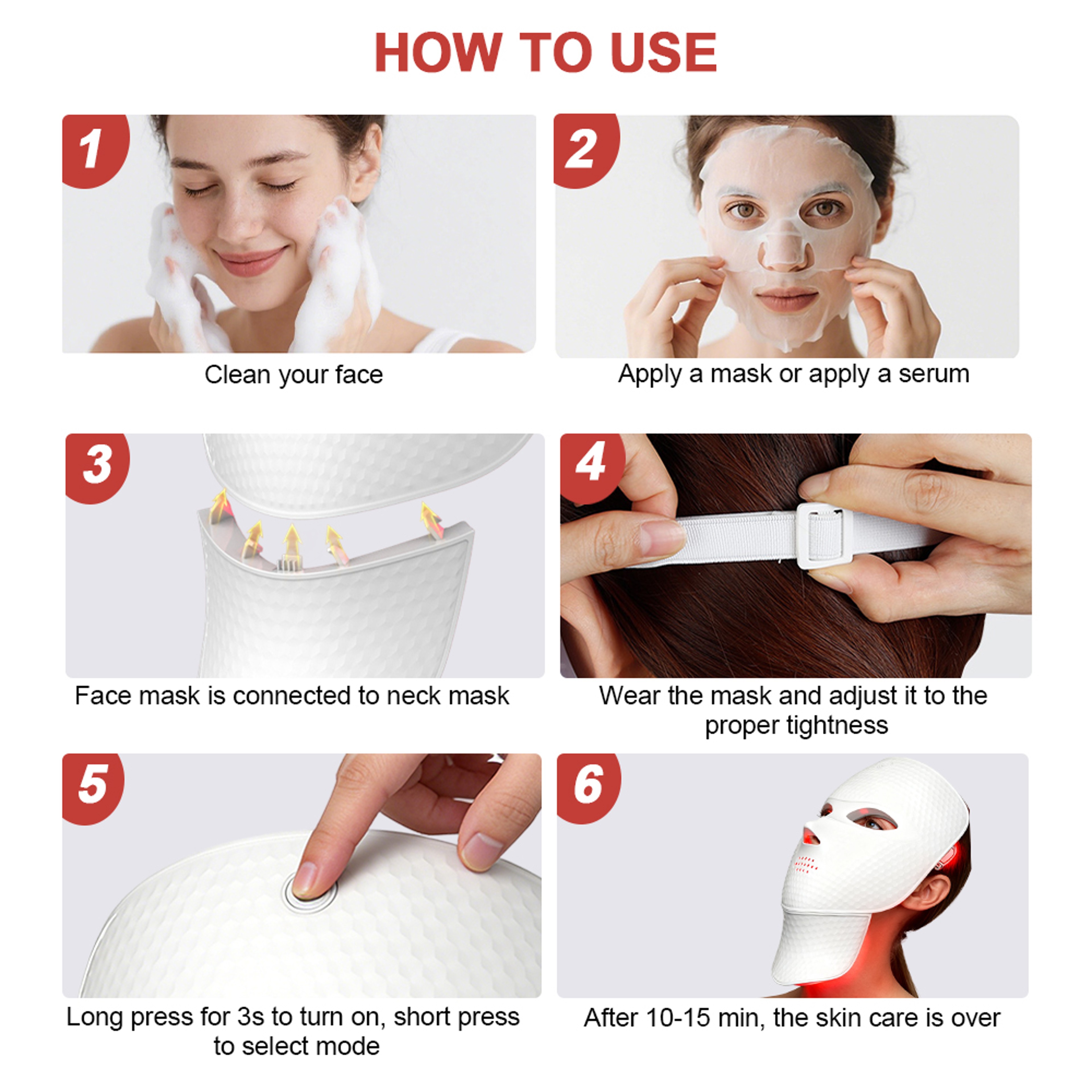 7 Color LED Light Therapy Mask Wireless Face And Neck LED Mask For Skin Rejuvenation Anti Aging Car 5