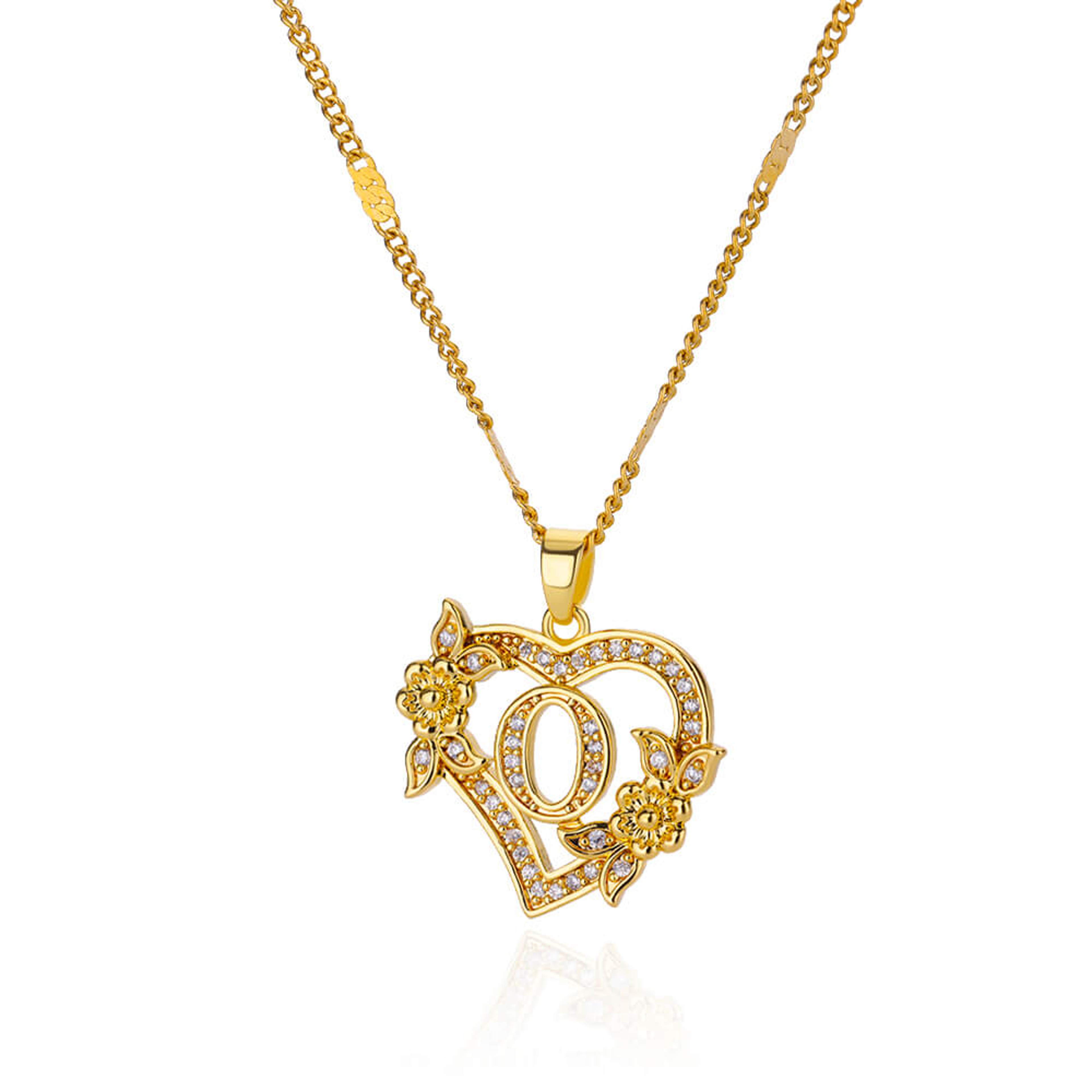 Initial Heart Pendant With Zircon Flower Stainless Steel Design For Women 22