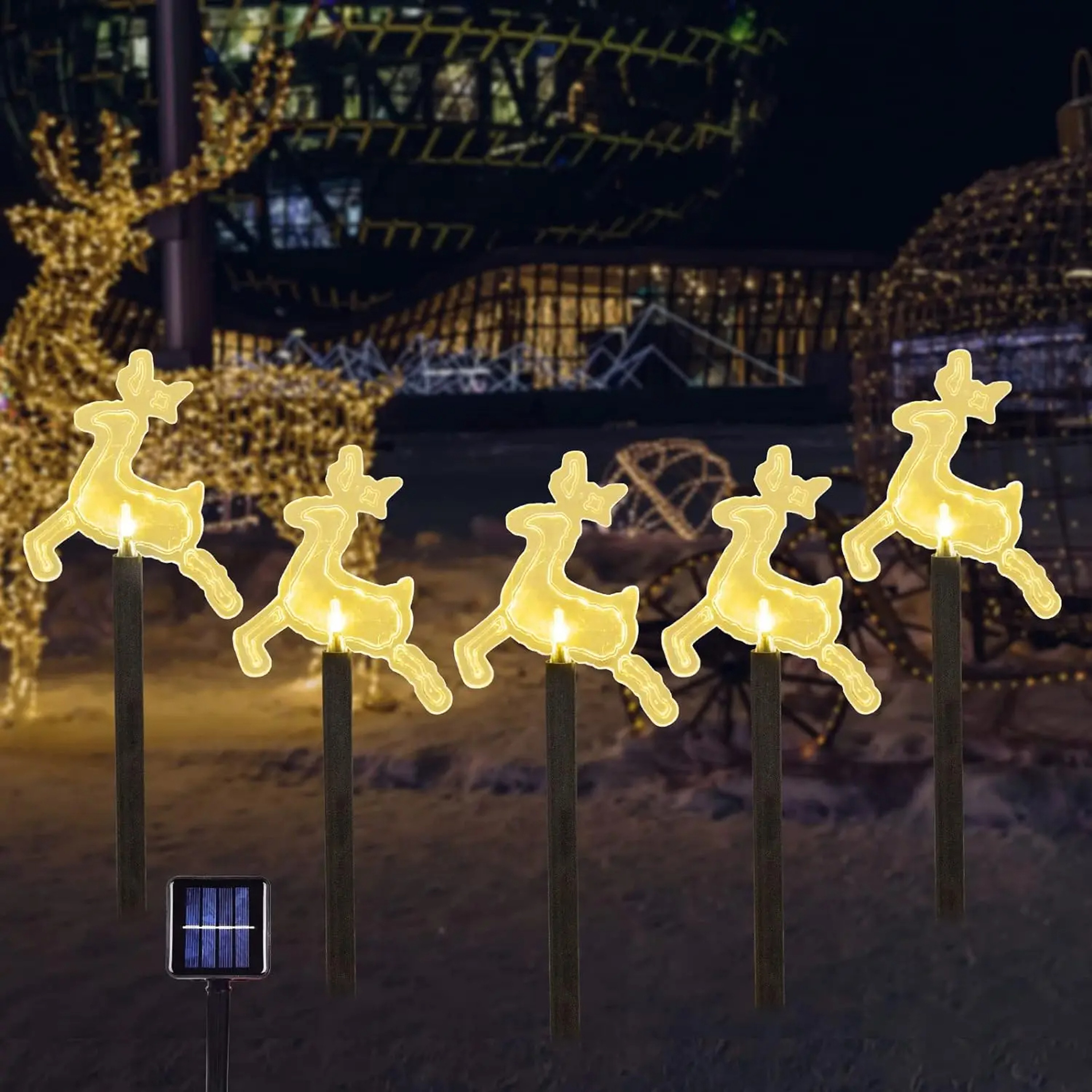 5PC Christmas Fawn Solar Stake Lights Waterproof Landscape Christmas Lights Pathway Fawn