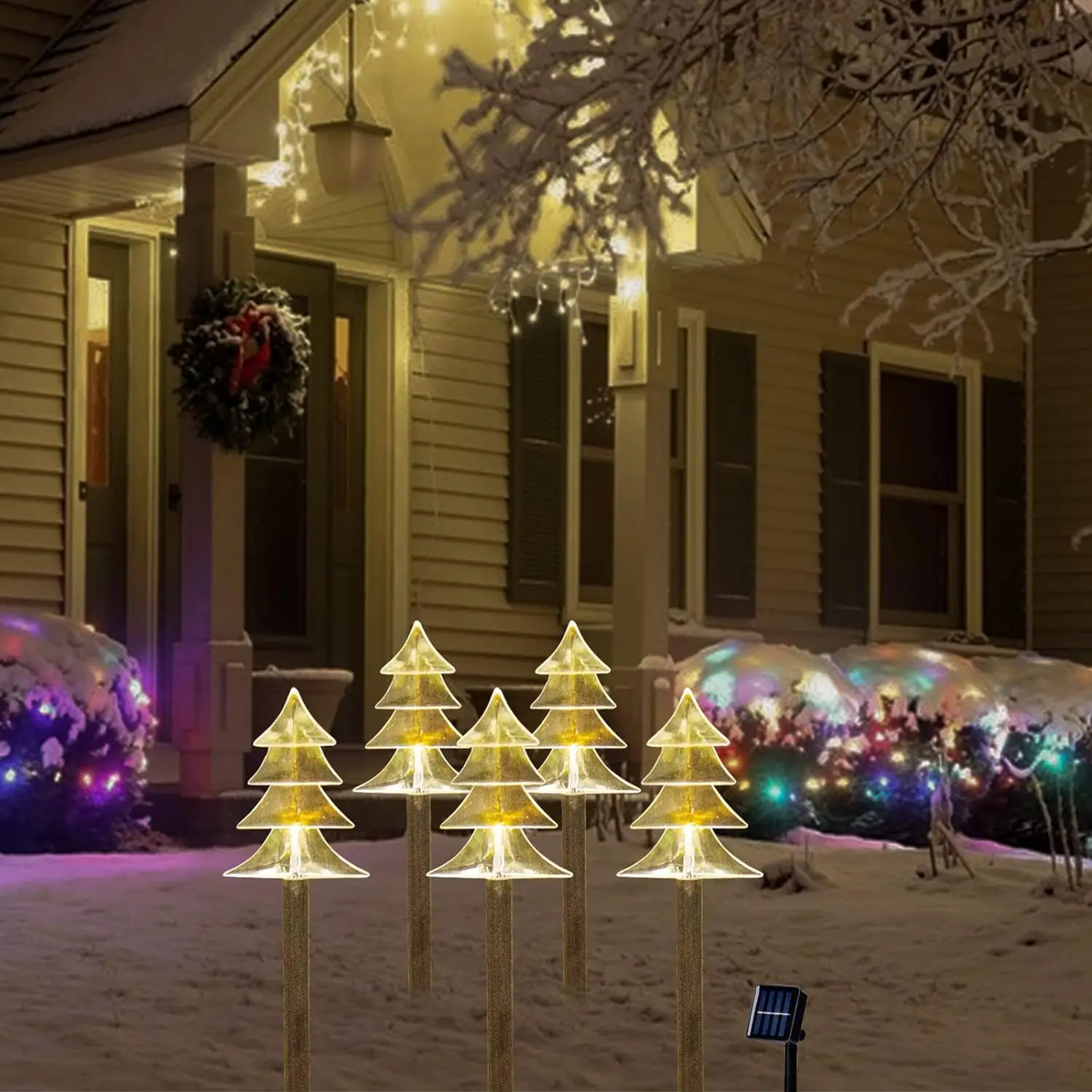 5PC Christmas Fawn Solar Stake Lights Waterproof Landscape Christmas Lights Pathway tree