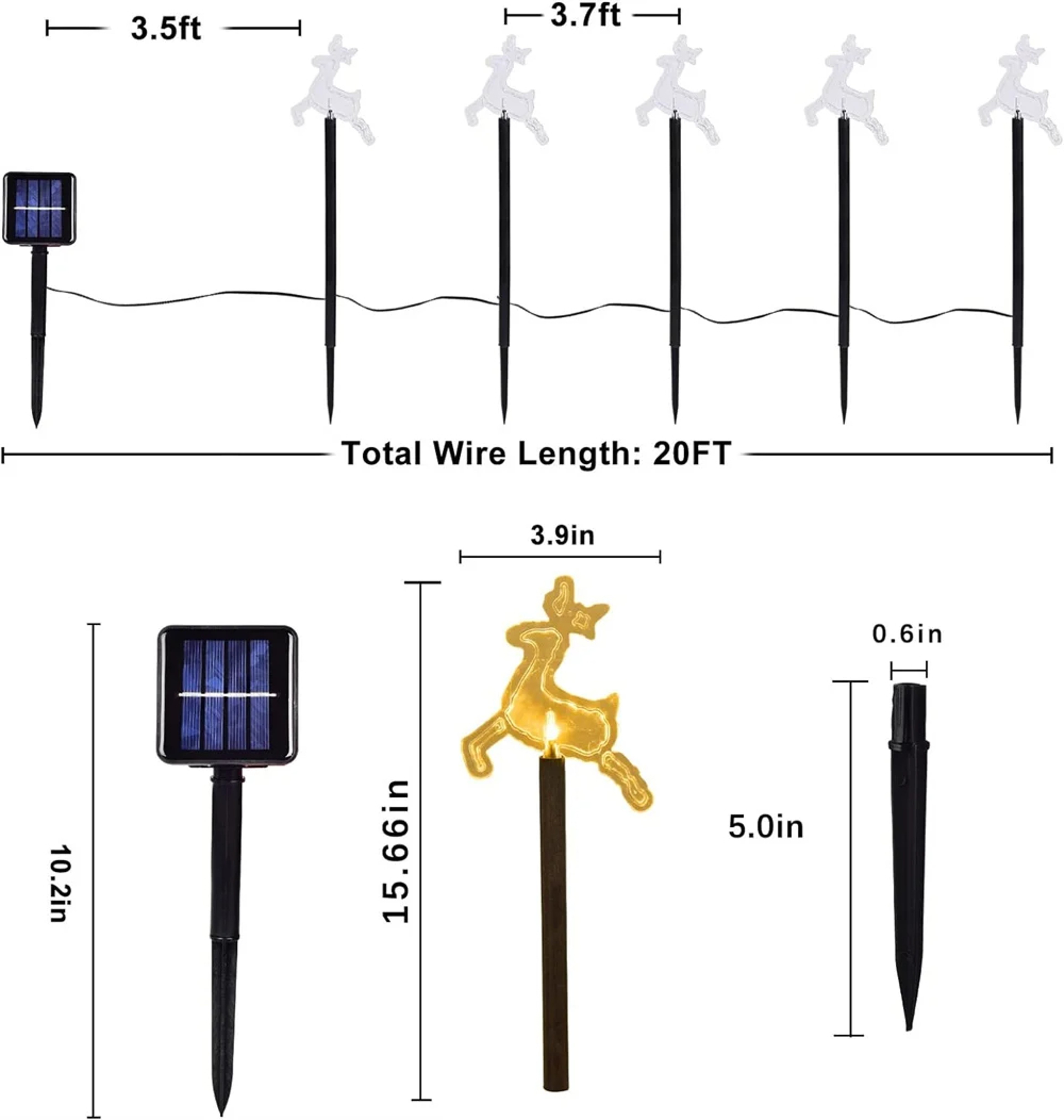 5PC Christmas Fawn Solar Stake Lights Waterproof Landscape Christmas Lights Pathway fawn size