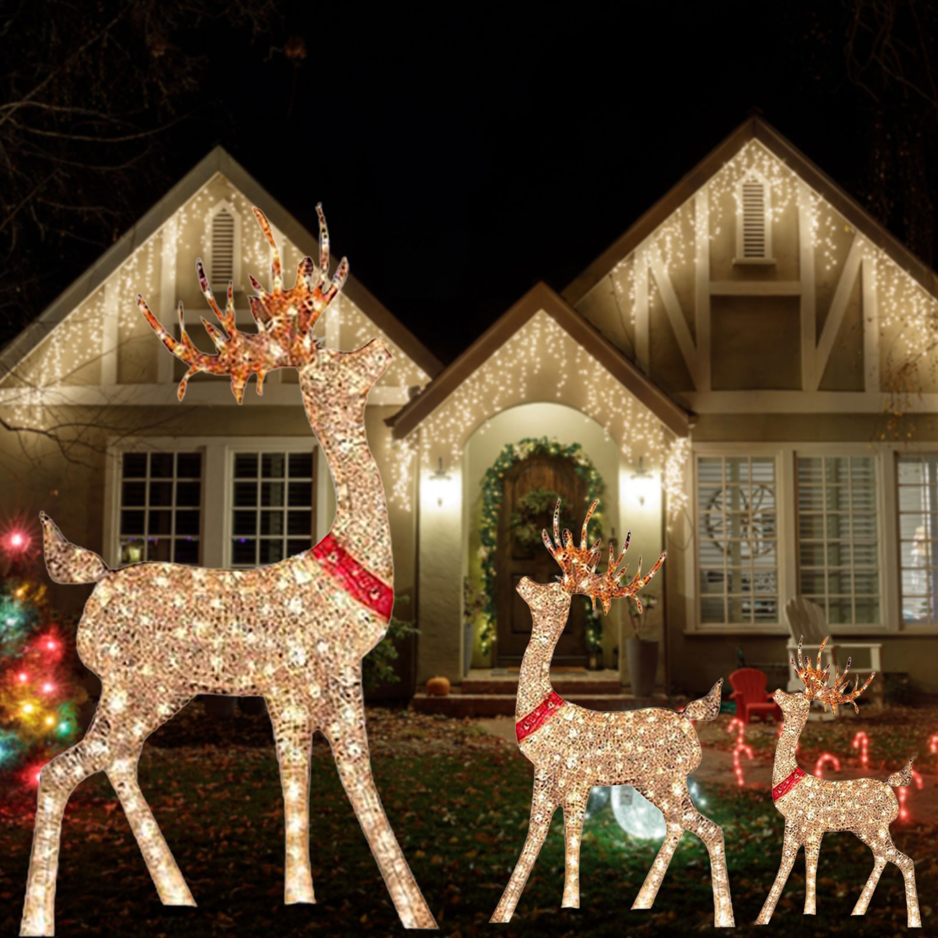 Lighted Christmas Deer Sleigh Outdoor Yard Decoration Winter Decoration For Front Yards 1
