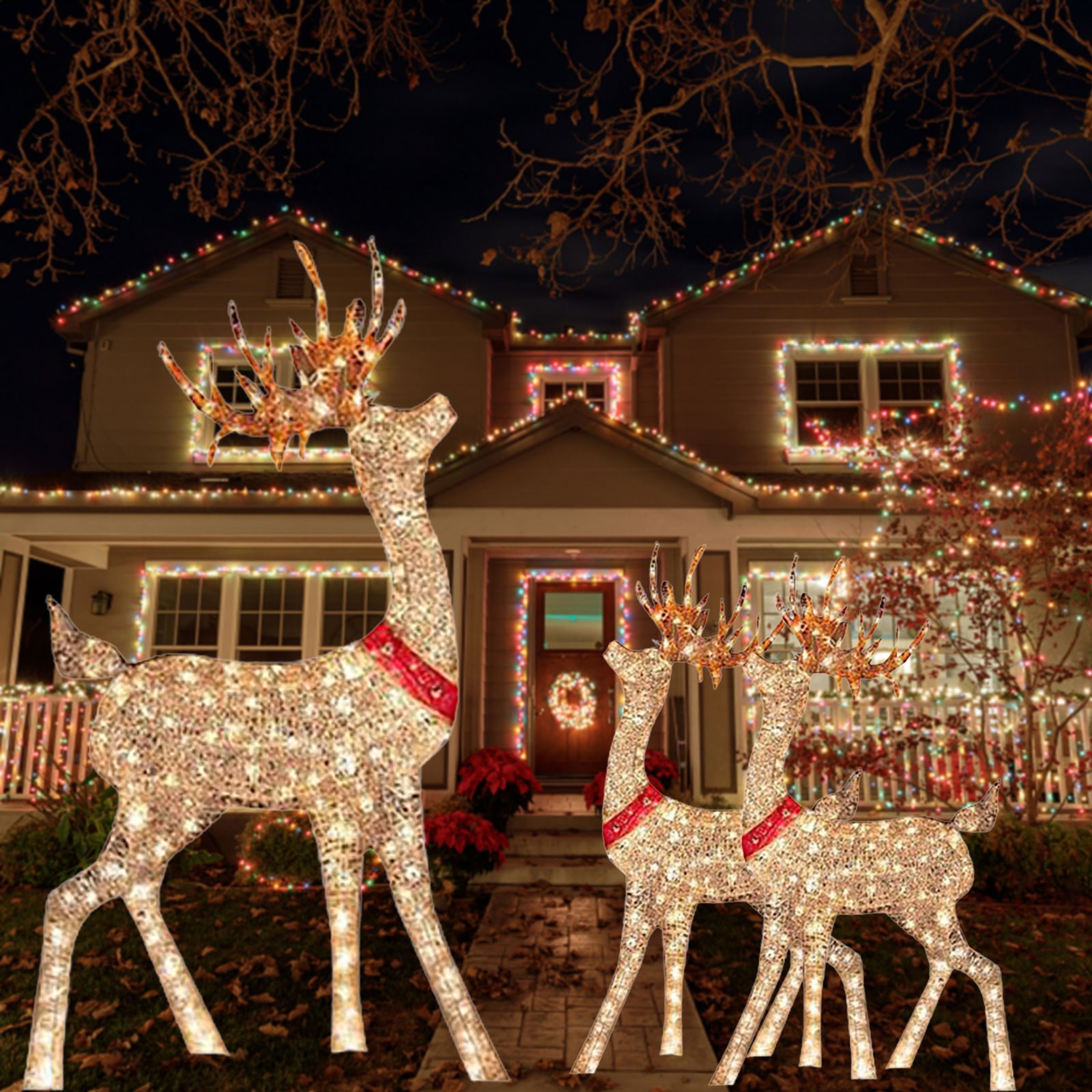 Lighted Christmas Deer Sleigh Outdoor Yard Decoration Winter Decoration For Front Yards 4
