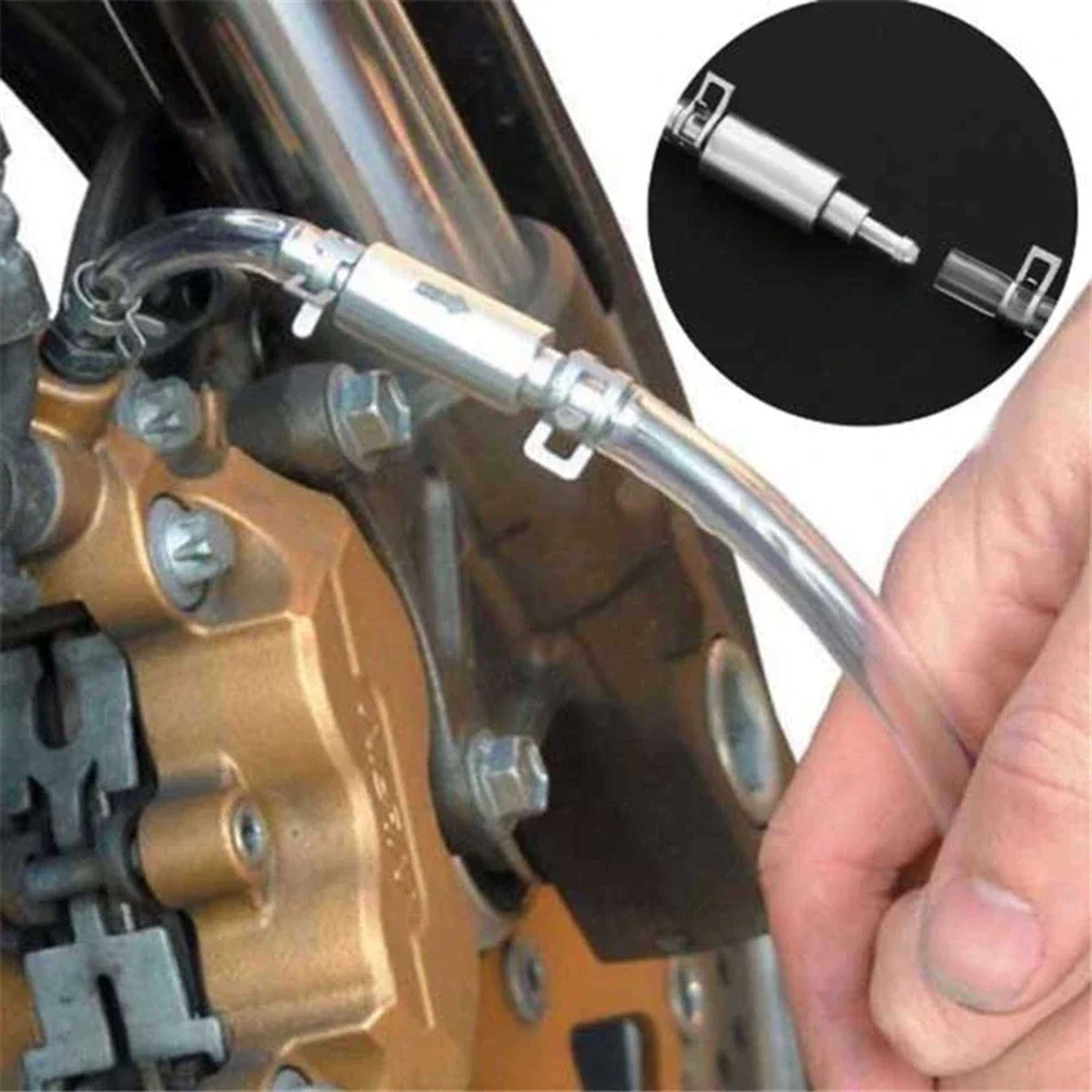 One Way Brake Bleeder Kit with Aluminum Valve and Rubber Hose – view 1