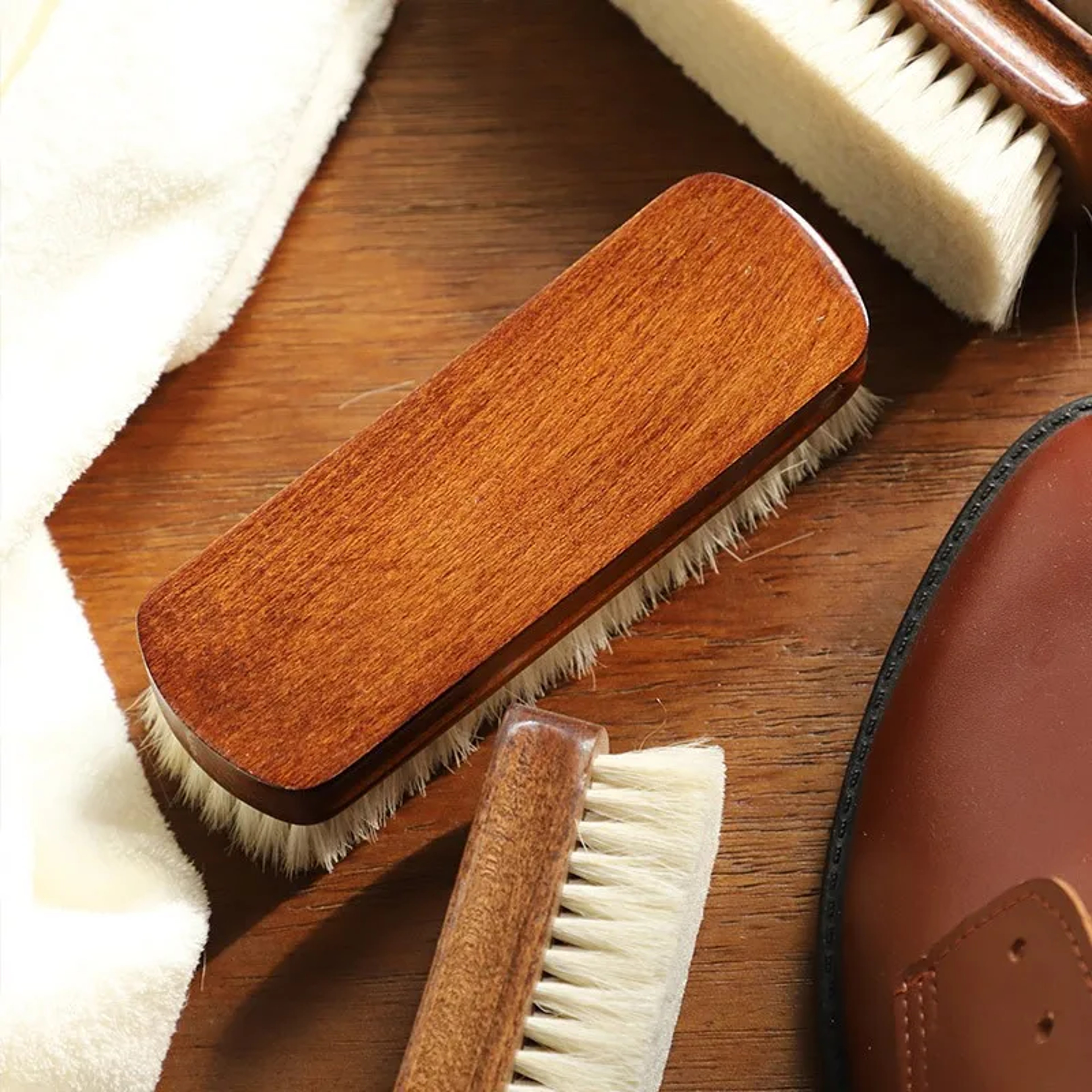 Premium Horsehair Shoe Brush With Wooden Handle For Leather Shoes Boots  Shoe Polish Care 3