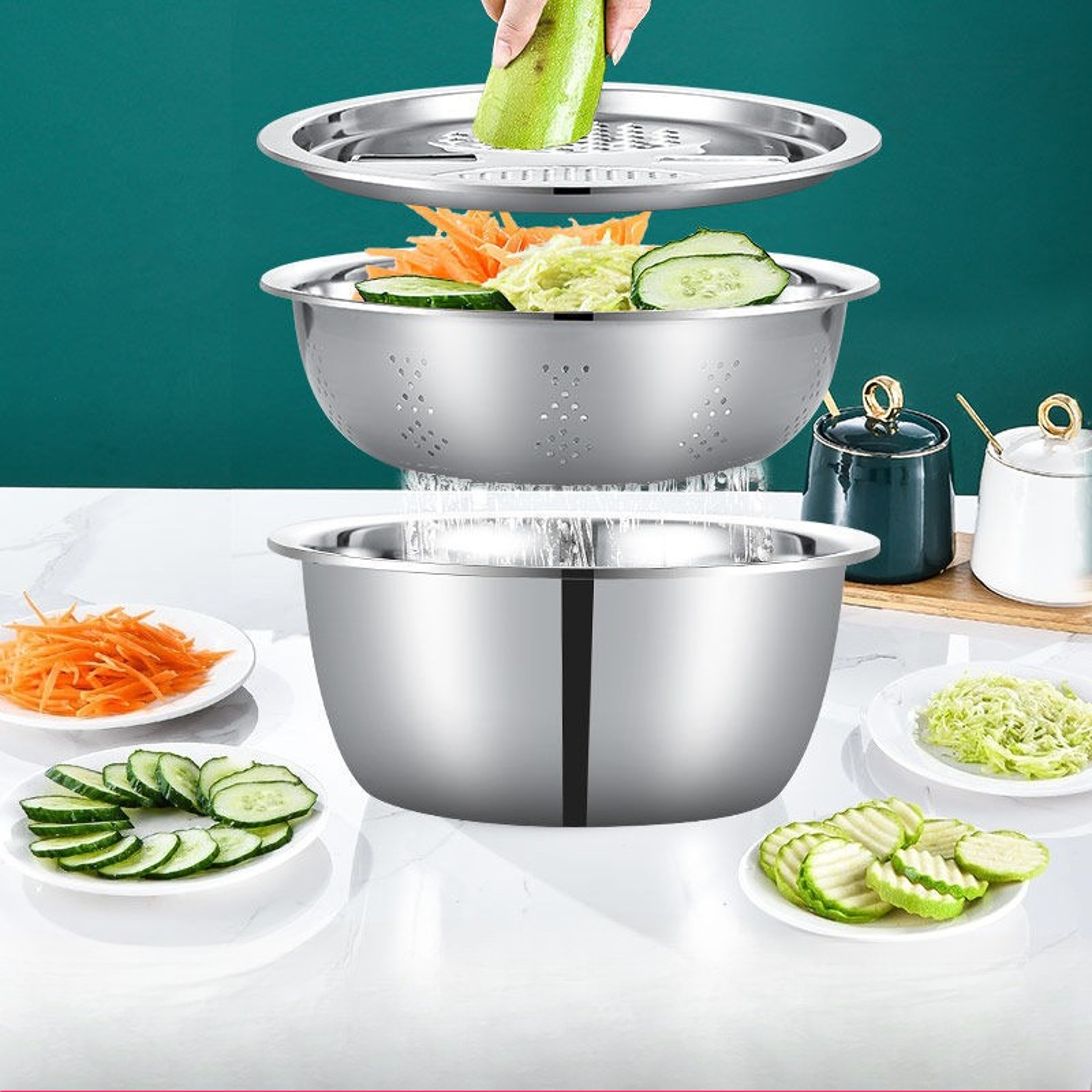 Premium Multifunctional Kitchen Set Vegetable Slicer  Stainless Steel Slicer With Washing Basin  Dr 3