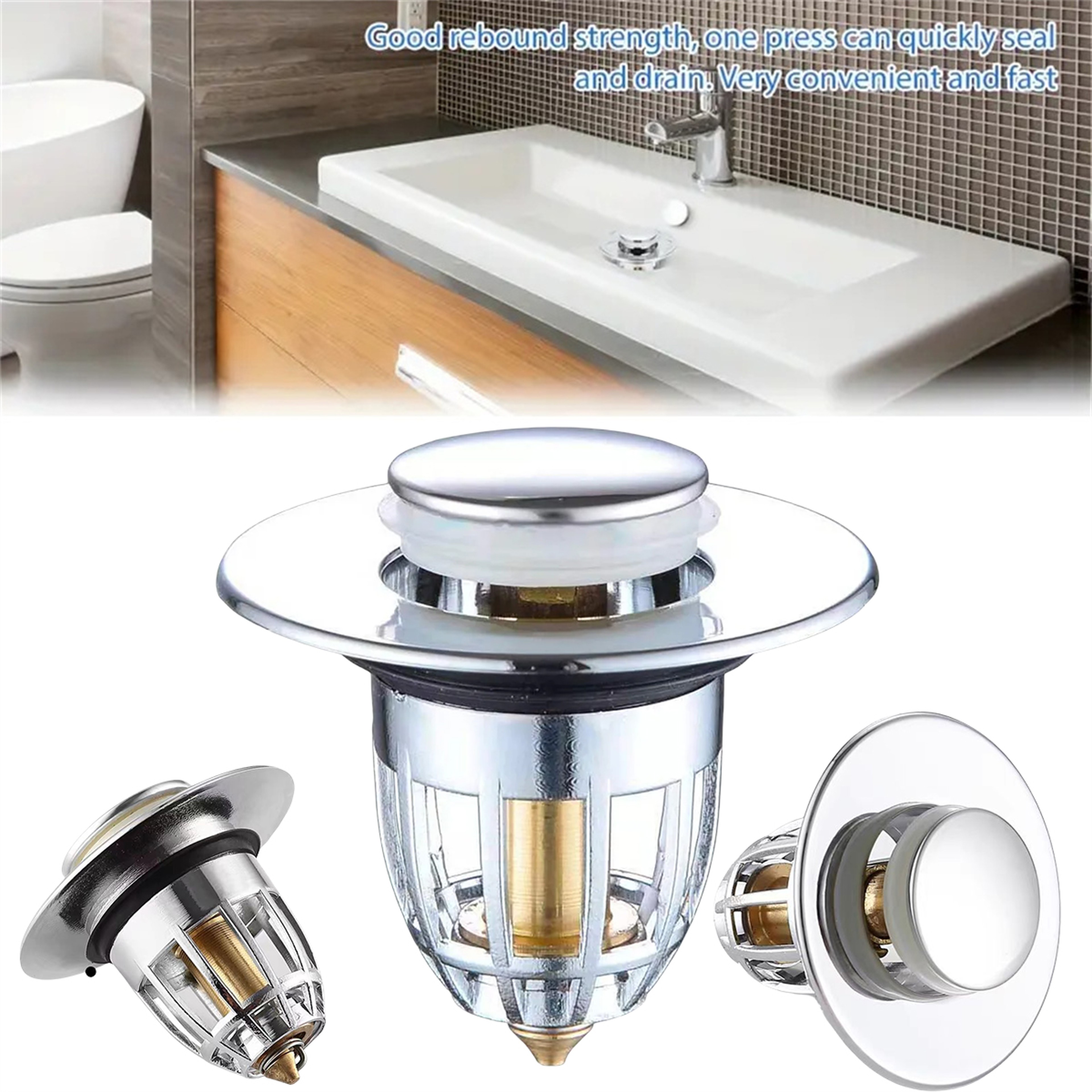 Premium Universal Pop Up Drain Plug with Hair Catcher Sink Filter & Drain Strainer – view 2