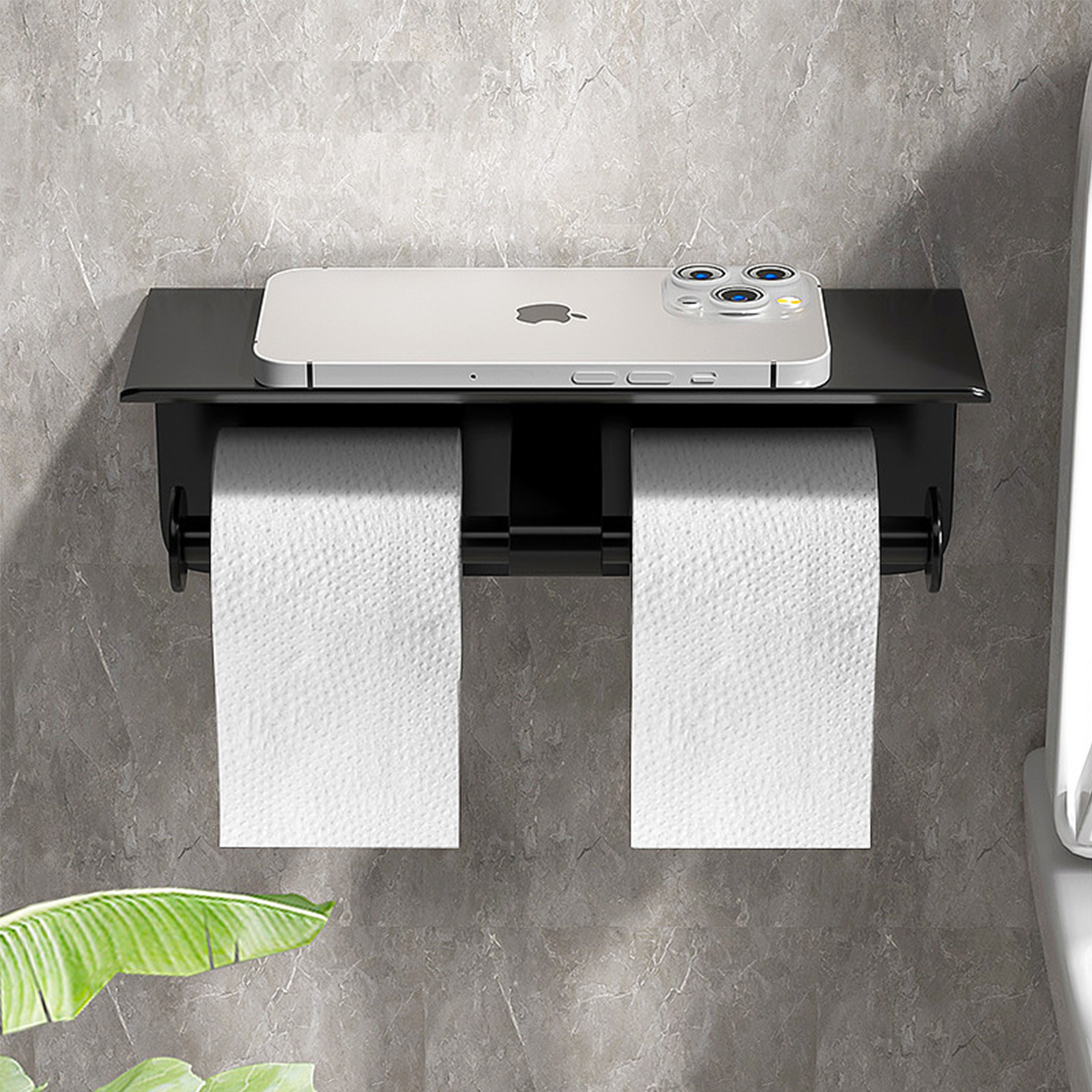Premium Wall Mount Double Toilet Paper Holder with Shelf Durable Stainless Steel Bathroom Accessory with Phone Tray – view 1