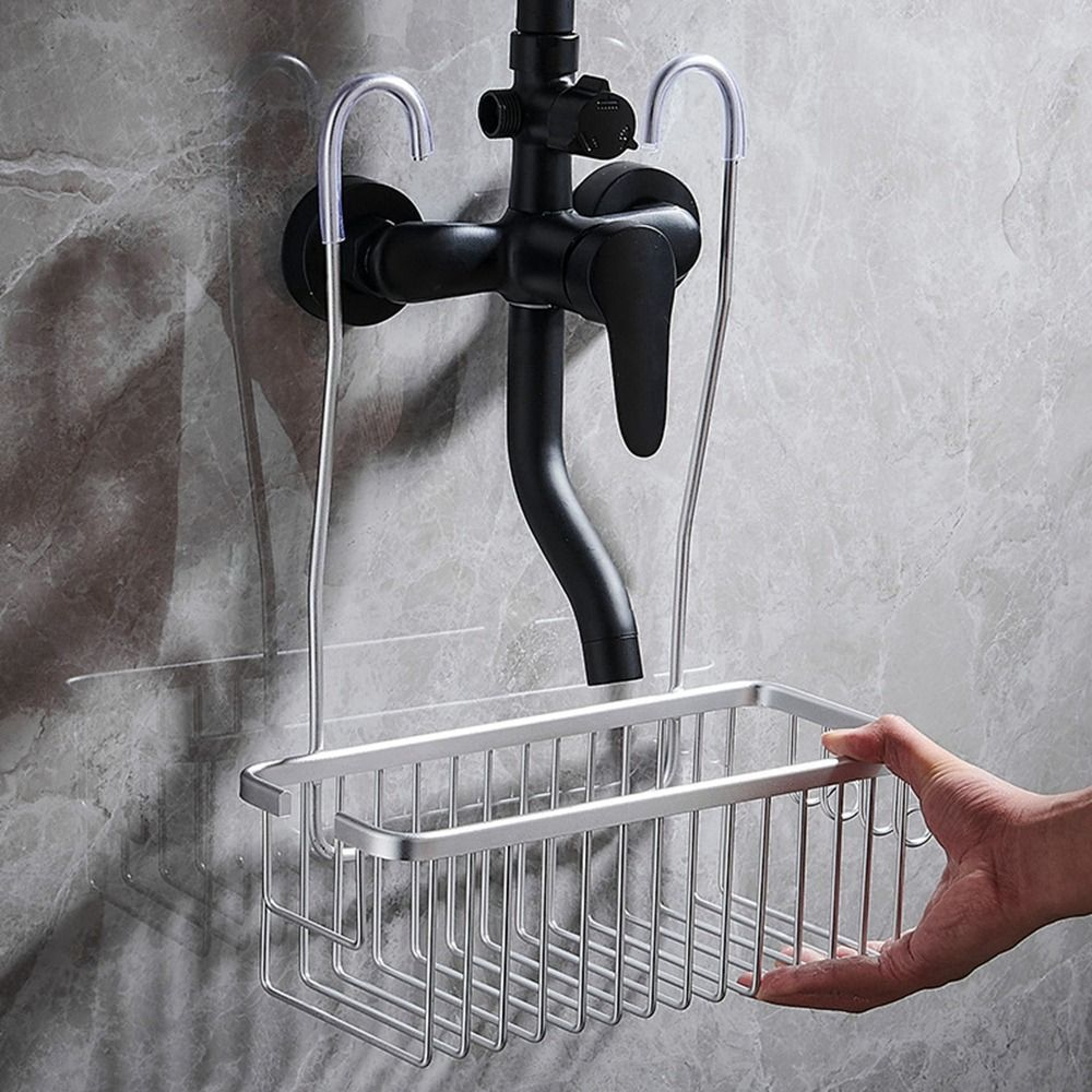 Rustproof Hanging Shower Caddy Organizer With Hooks  Large Capacity Storage Shelf 0