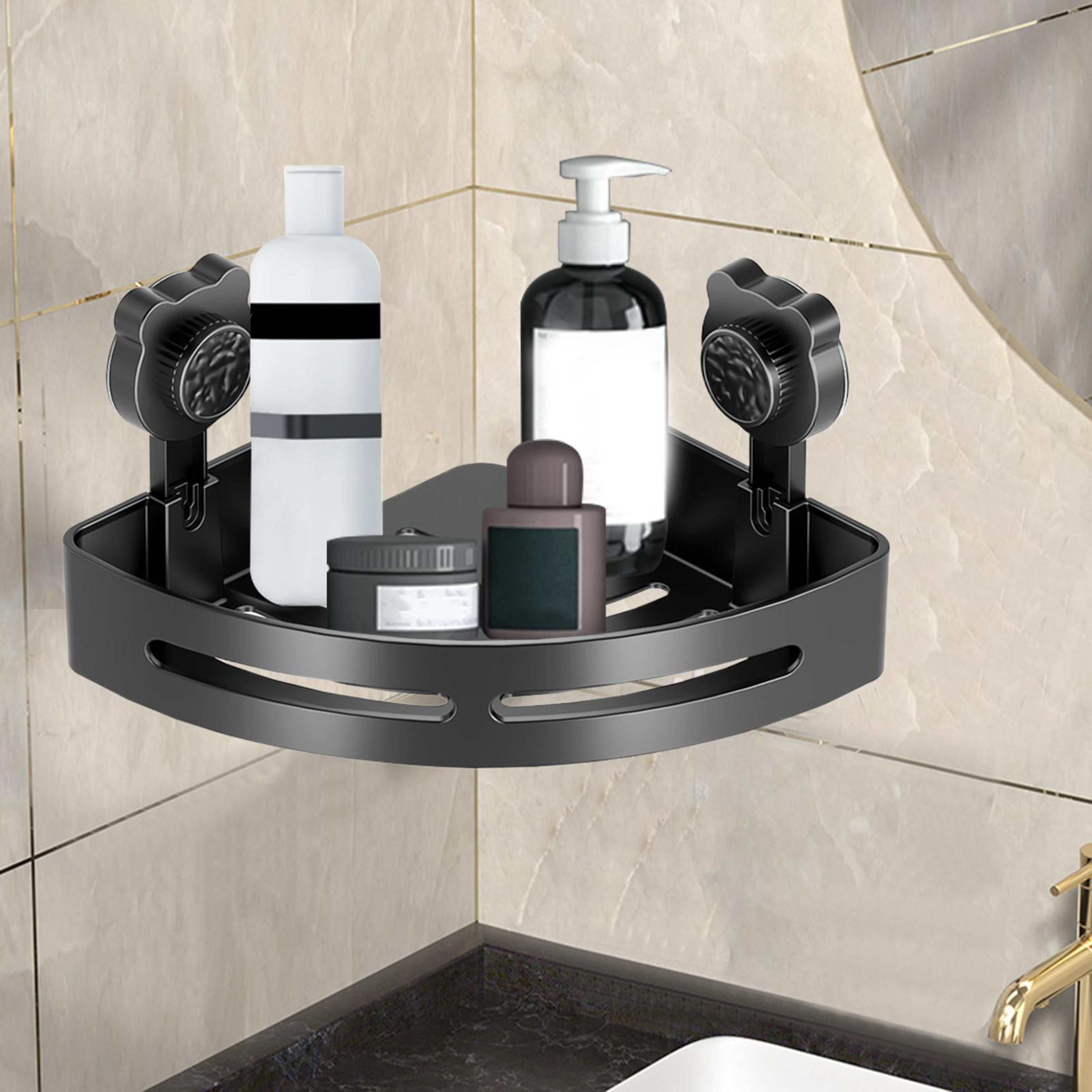 AquaCorner Suction Shower Caddy Shelf No Drill Corner Bathroom Organizer Rack 0