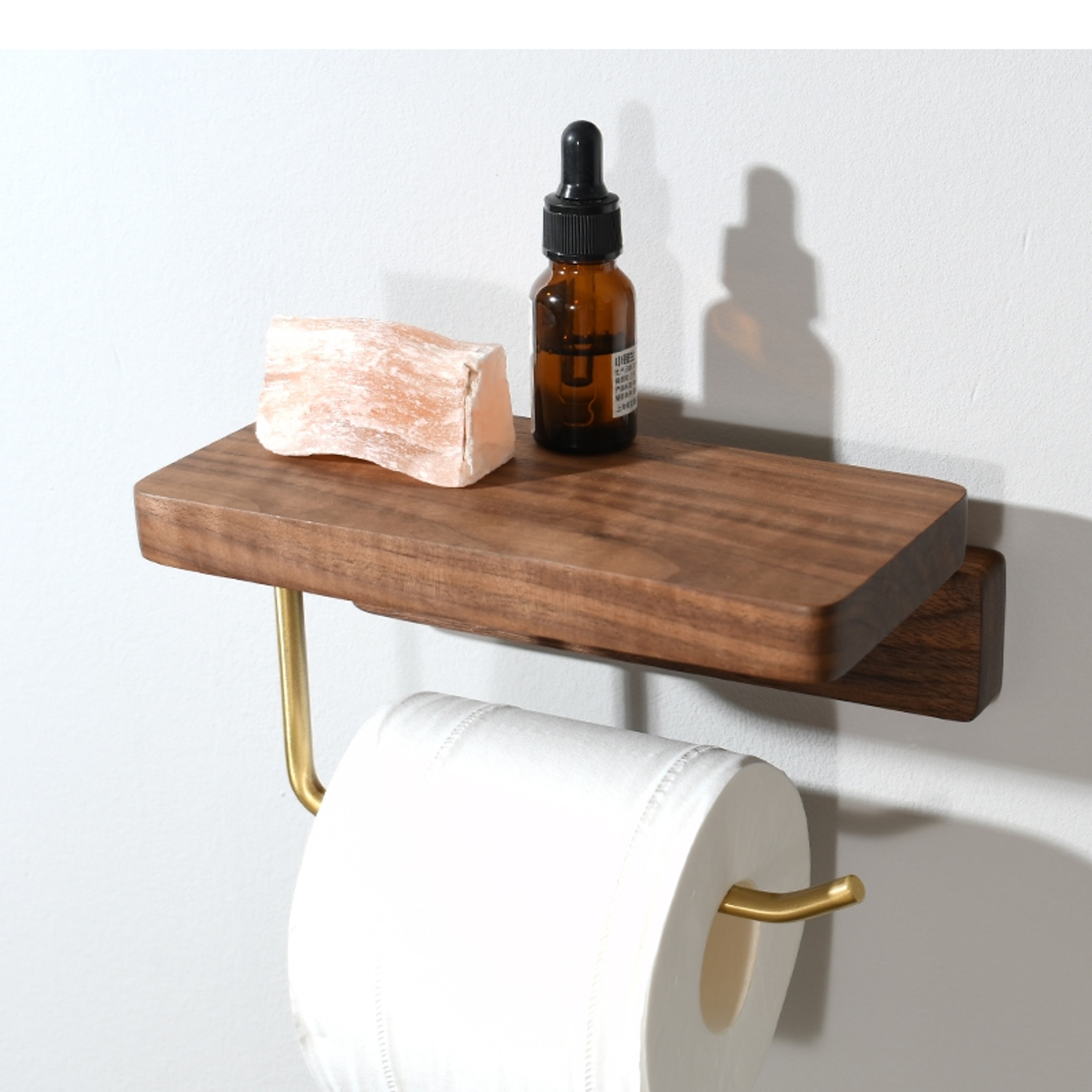 Wooden Wall Mounted Toilet Paper Holder with Shelf & Decorative Storage Tray – view 3