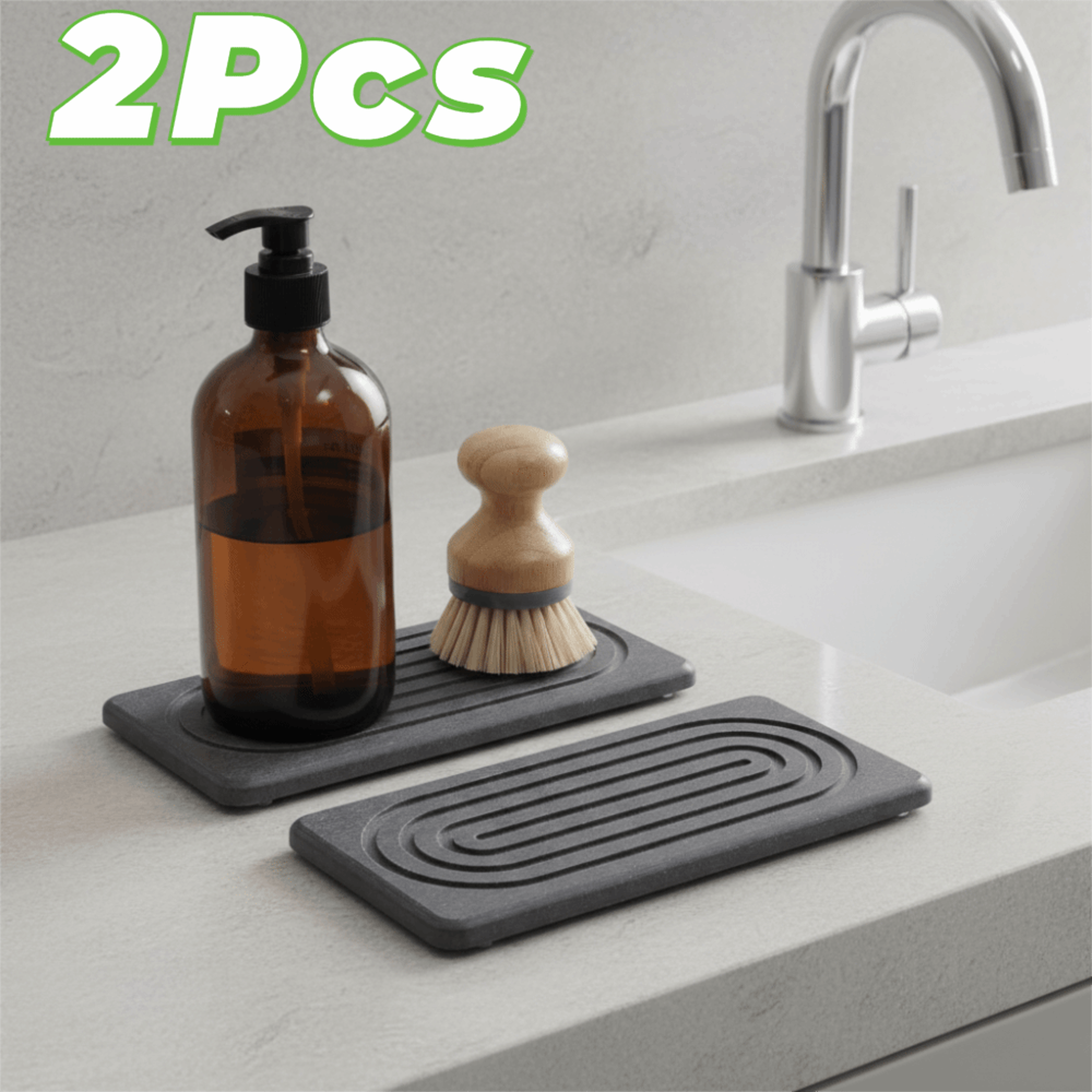 Quick Dry Diatomite Stone Tray Set Water Absorbing Bathroom  Kitchen Counter Organizer 0