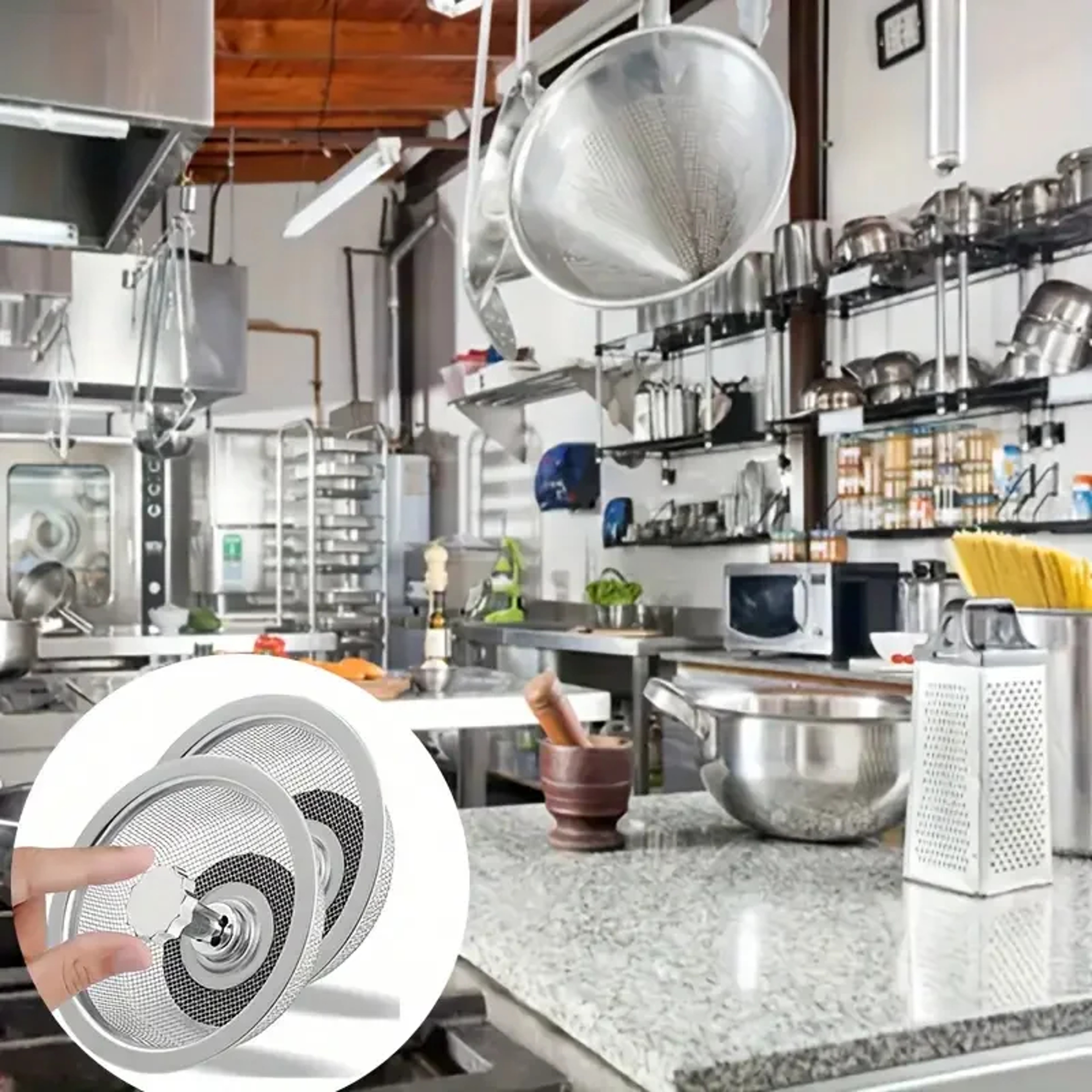 Stainless Steel Kitchen Sink Strainer  Stopper Set With Handle AntiClog Drain Basket Filter 0