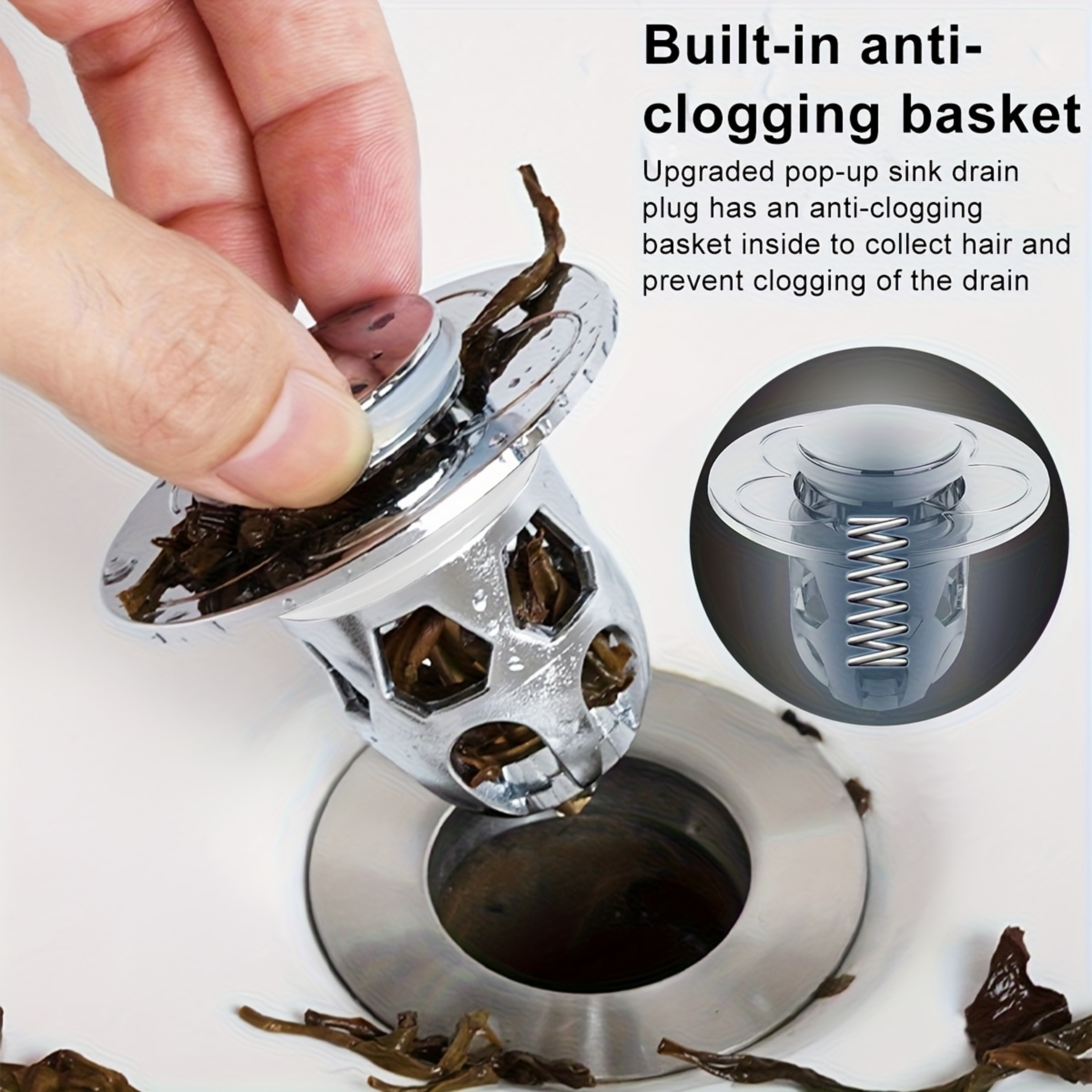 Premium Bathroom Sink Drain Stopper with Built In Hair Catcher Drain Strainer & Easy Push Pop Up Drain Filter – view 3