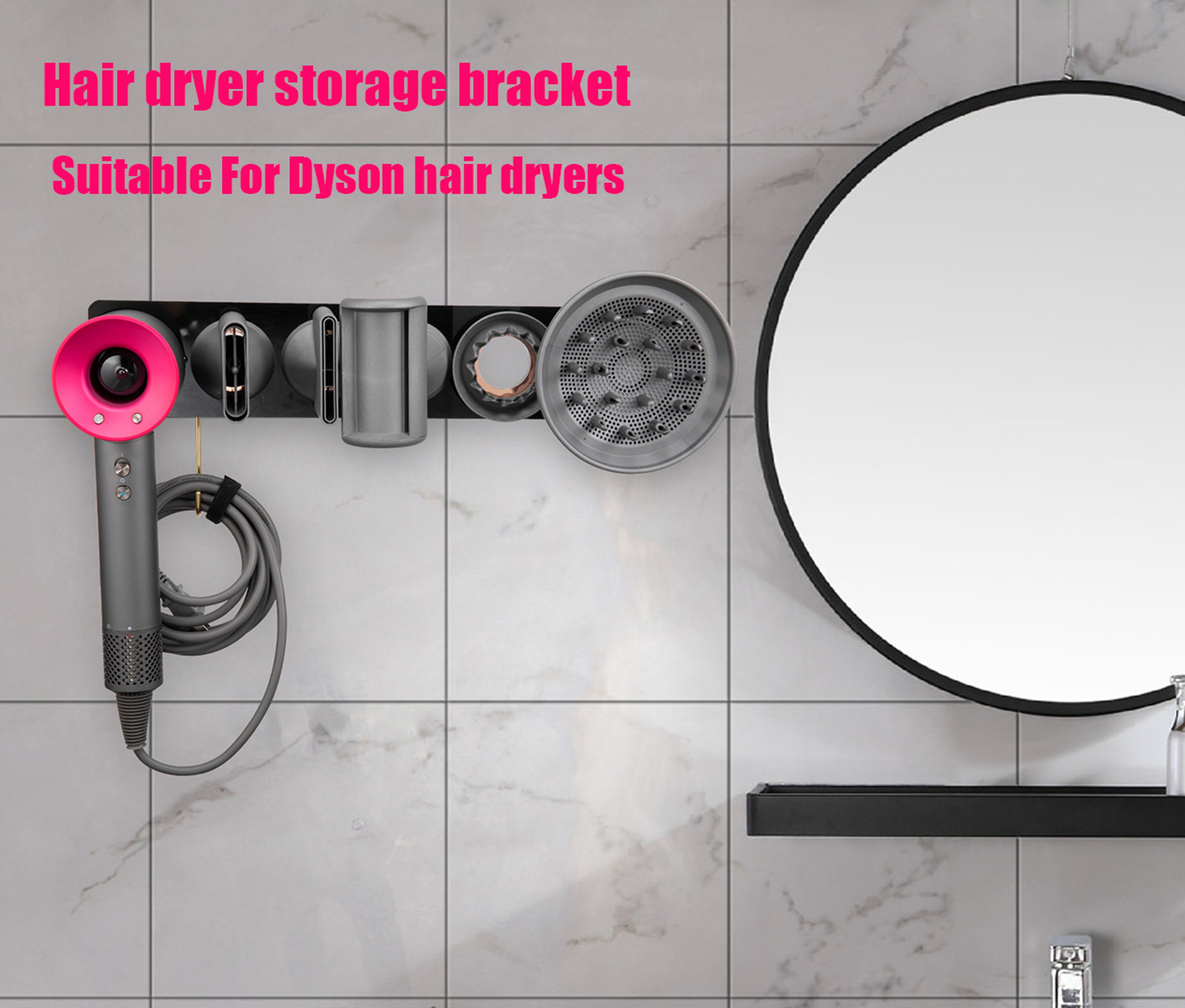 Hair Dryer Wall Mount Organizer No Drill Bathroom Storage Holder 2