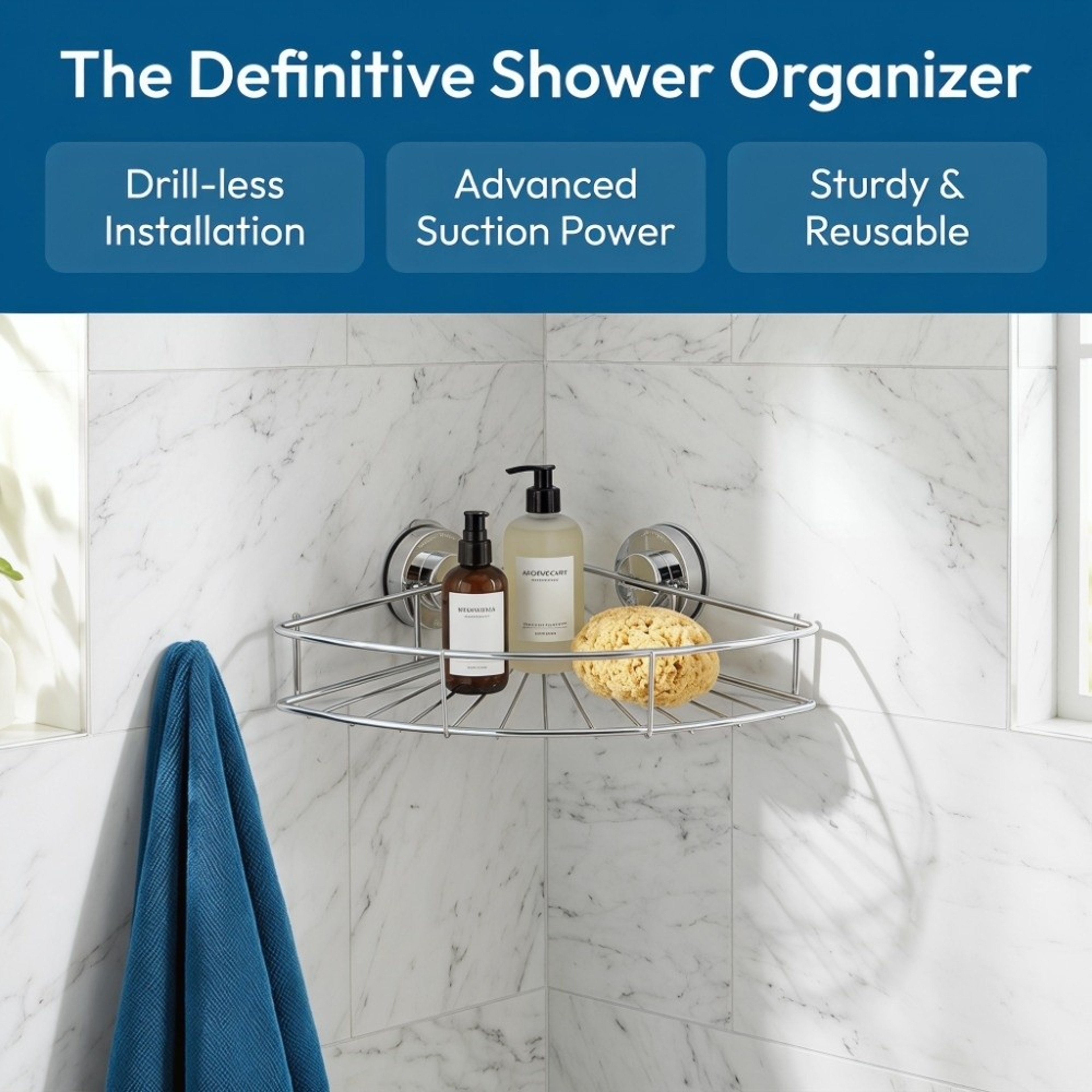 Stainless Steel Shower Corner Shelf with Strong Suction Cups No Drill Bathroom Corner Shelf Organizer – view 2