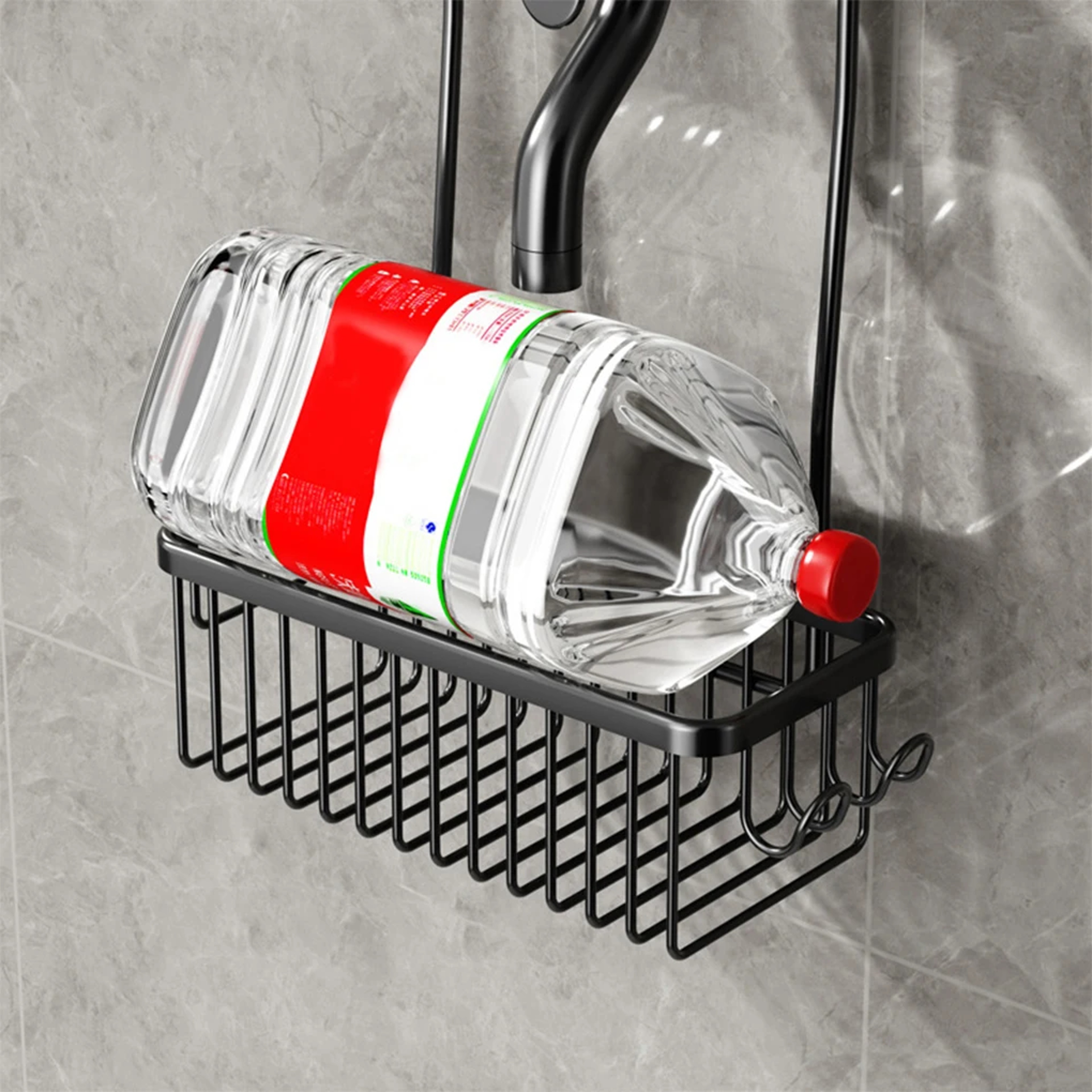 Stainless Steel Shower Rack Wall Mounted Bathroom Storage Organizer With Hooks 0