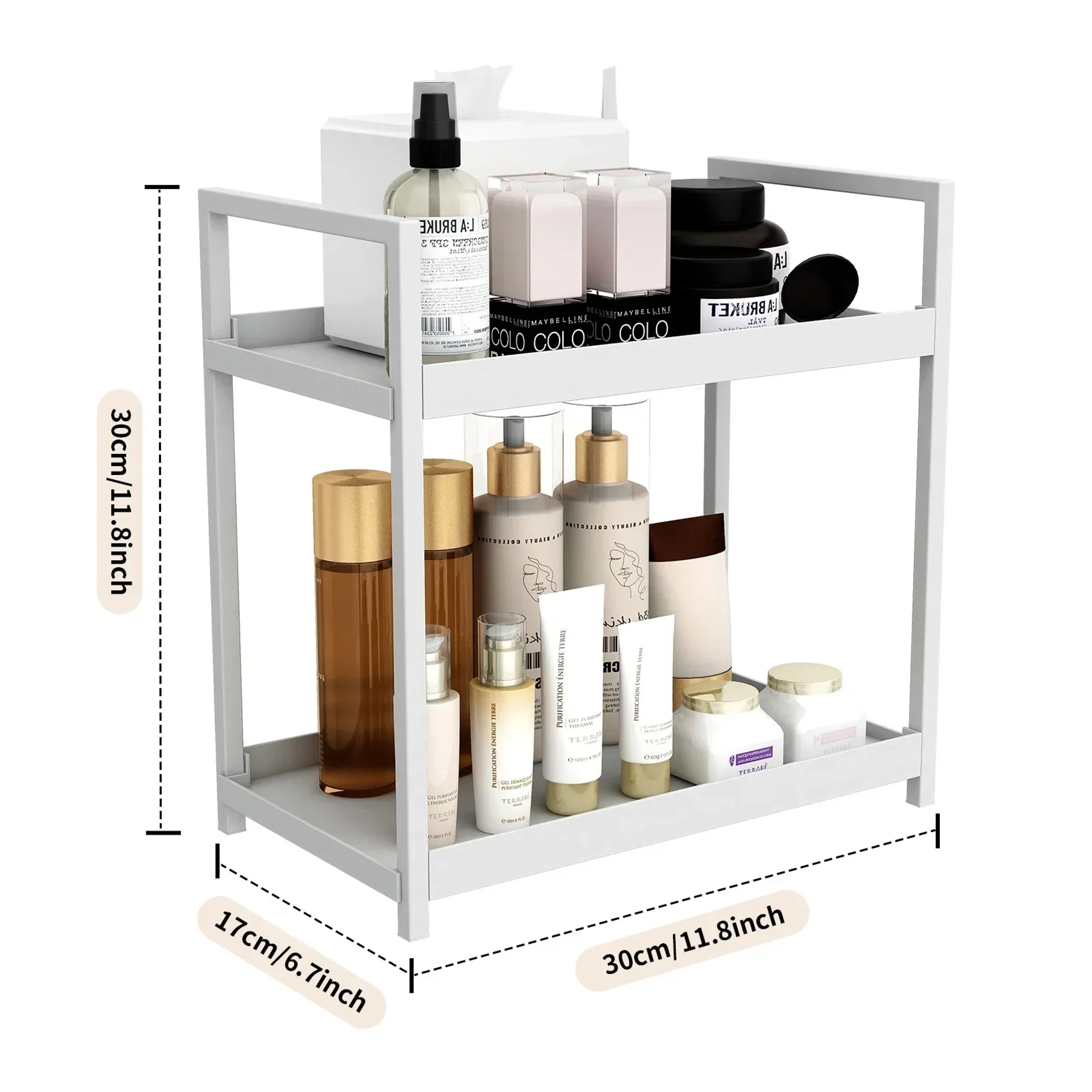 Modern 2 Tier Desktop Organizer  Cosmetics Rack For Bathroom Vanity  Office Desk Storage 6