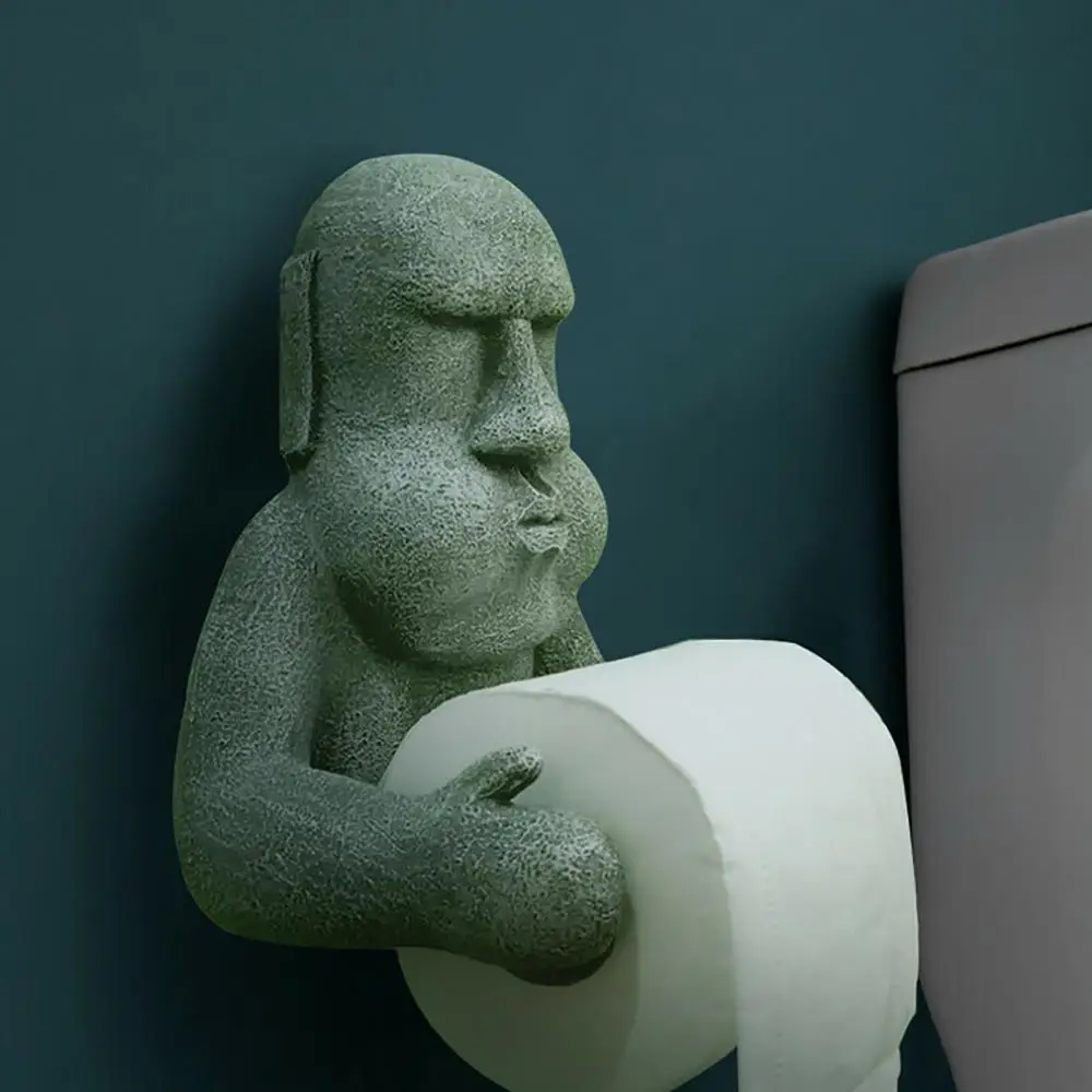 Moai Statue Toilet Paper Holder Wall Mount Decorative Bathroom Tissue Storage Shelf 0
