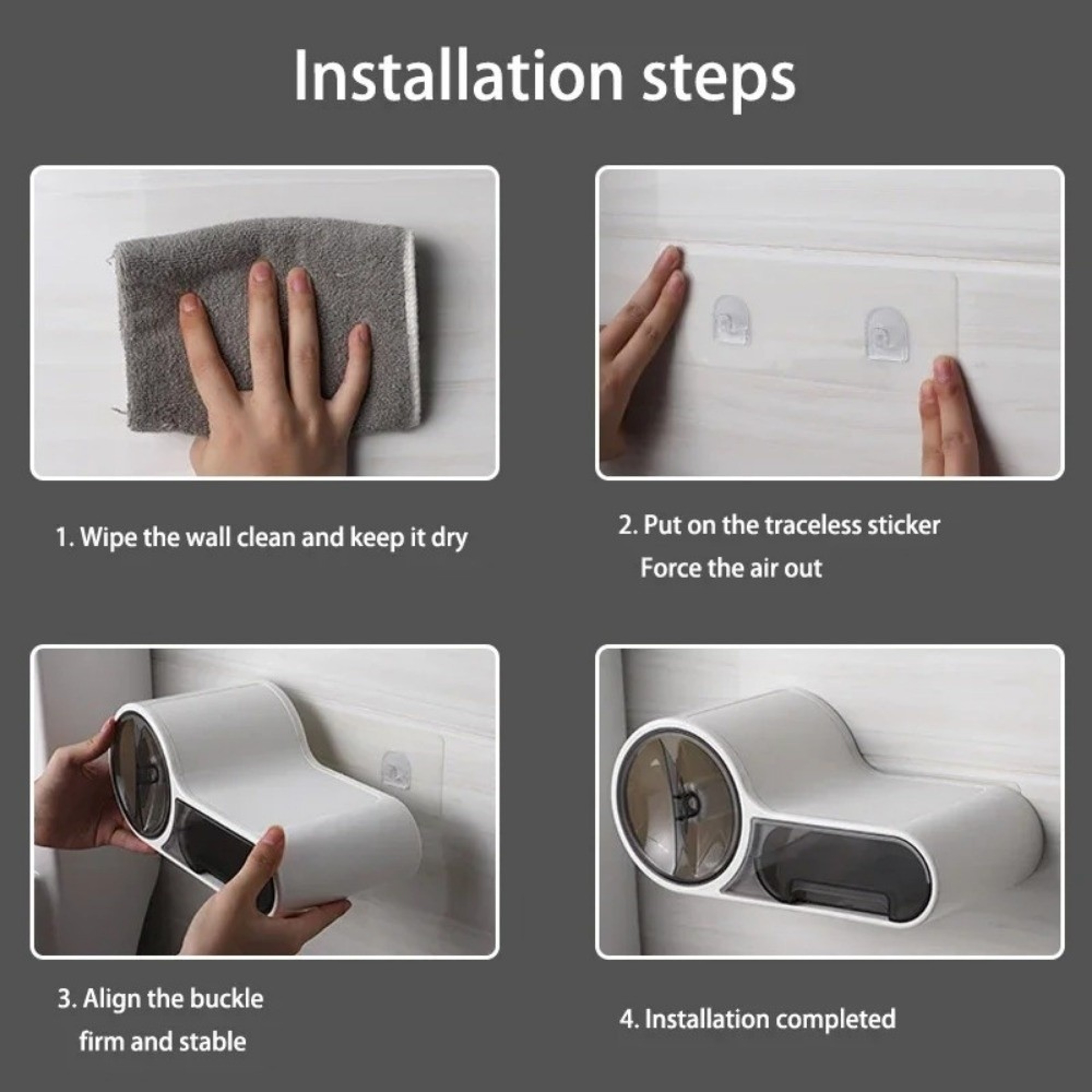 Waterproof Wall Mount Toilet Paper Holder With Storage Shelf  Phone Stand 5