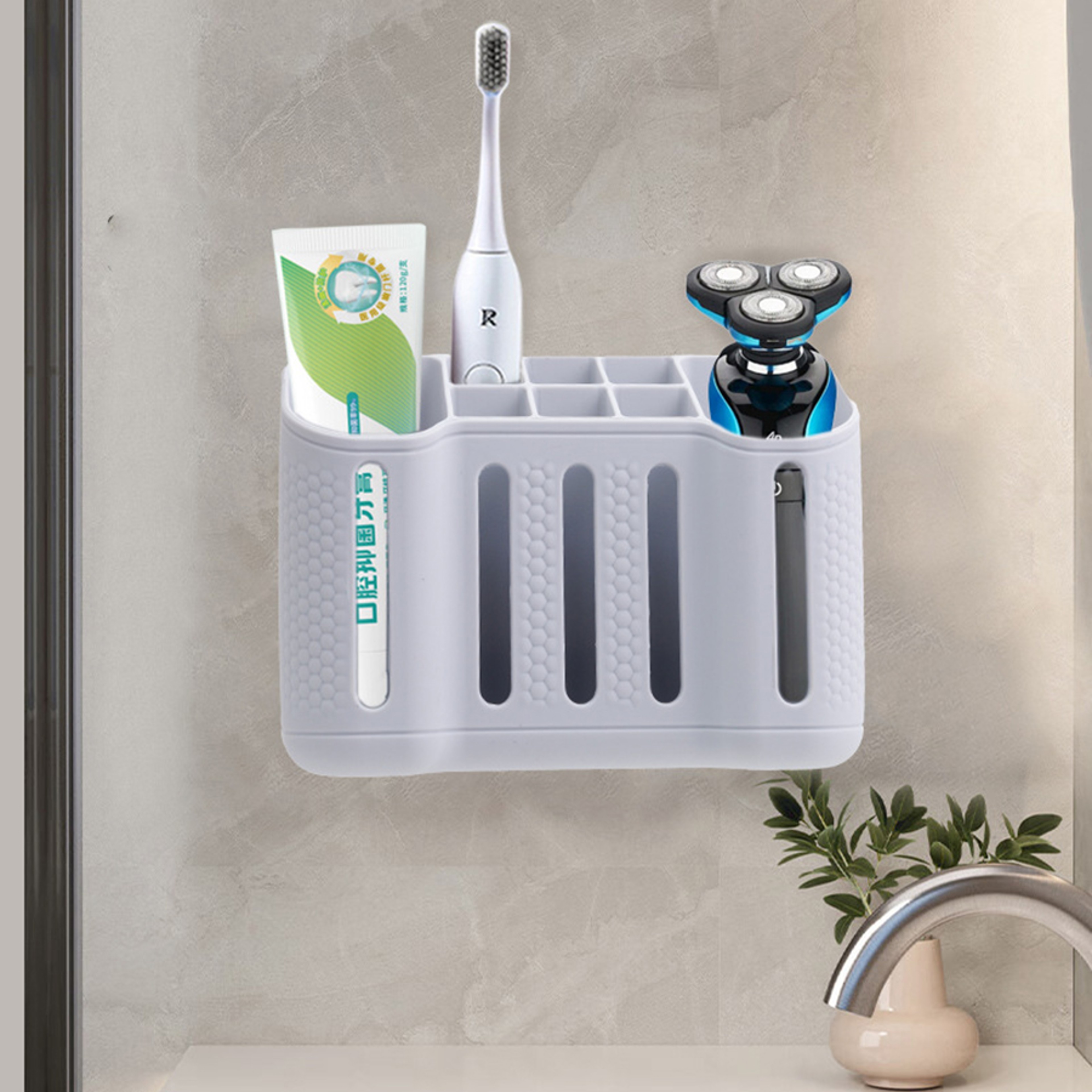 Wall Mount Toothbrush Holder  Bathroom Organizer For Electric Toothbrush Razor  Toothpaste Storage 1