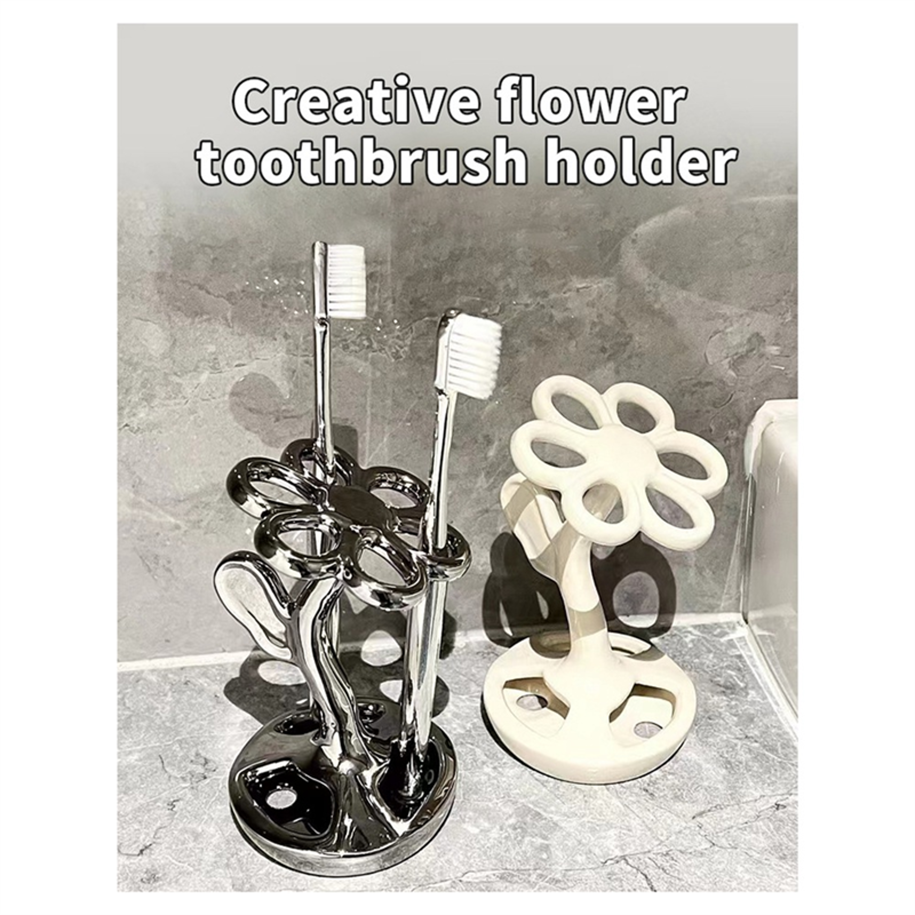 BloomPetal Ceramic Toothbrush Holder  Makeup Brush Organizer With 6 Slots 2