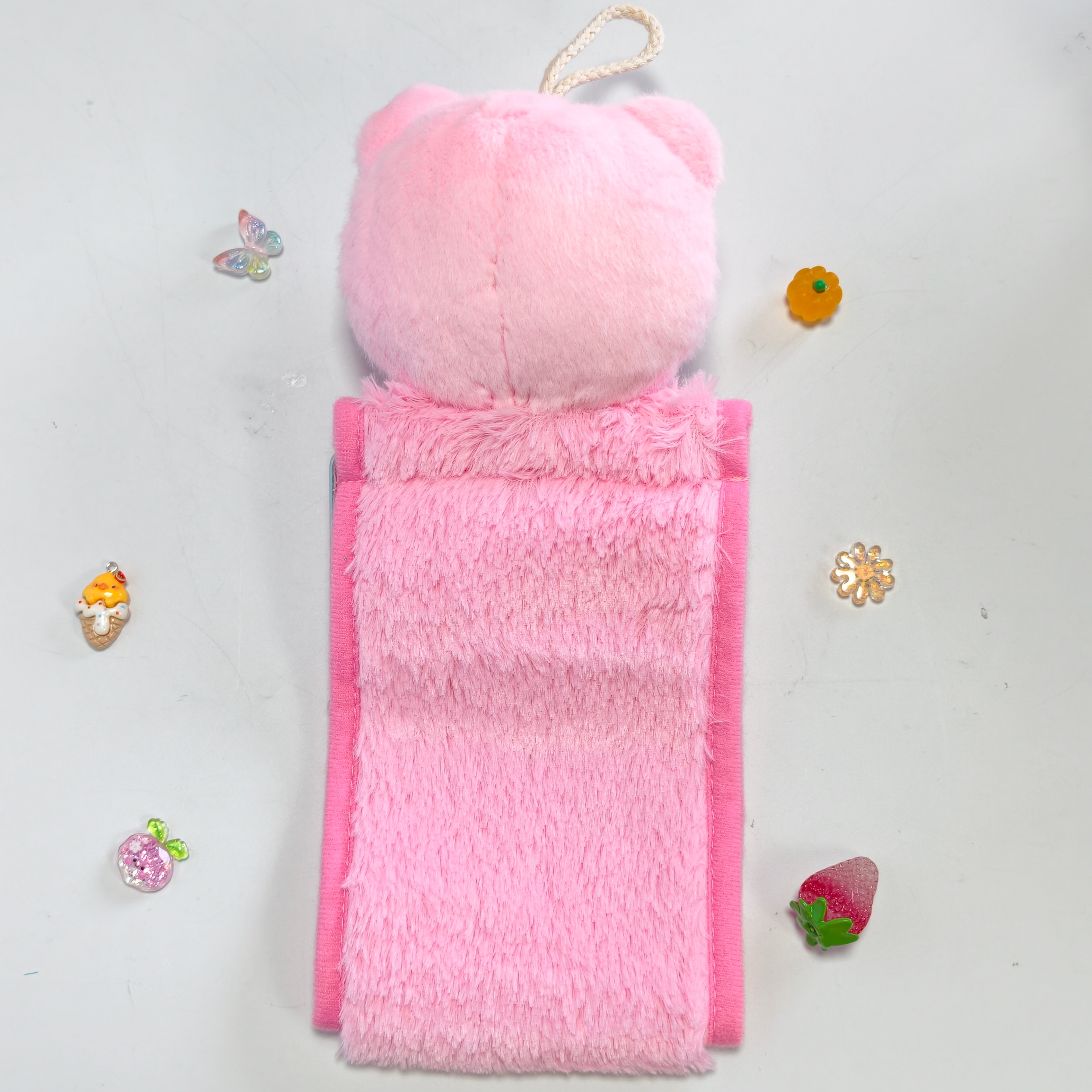 Pink Bear Plush Tissue Holder Cute Hanging Tissue Box Cover For Bathroom Decor 4