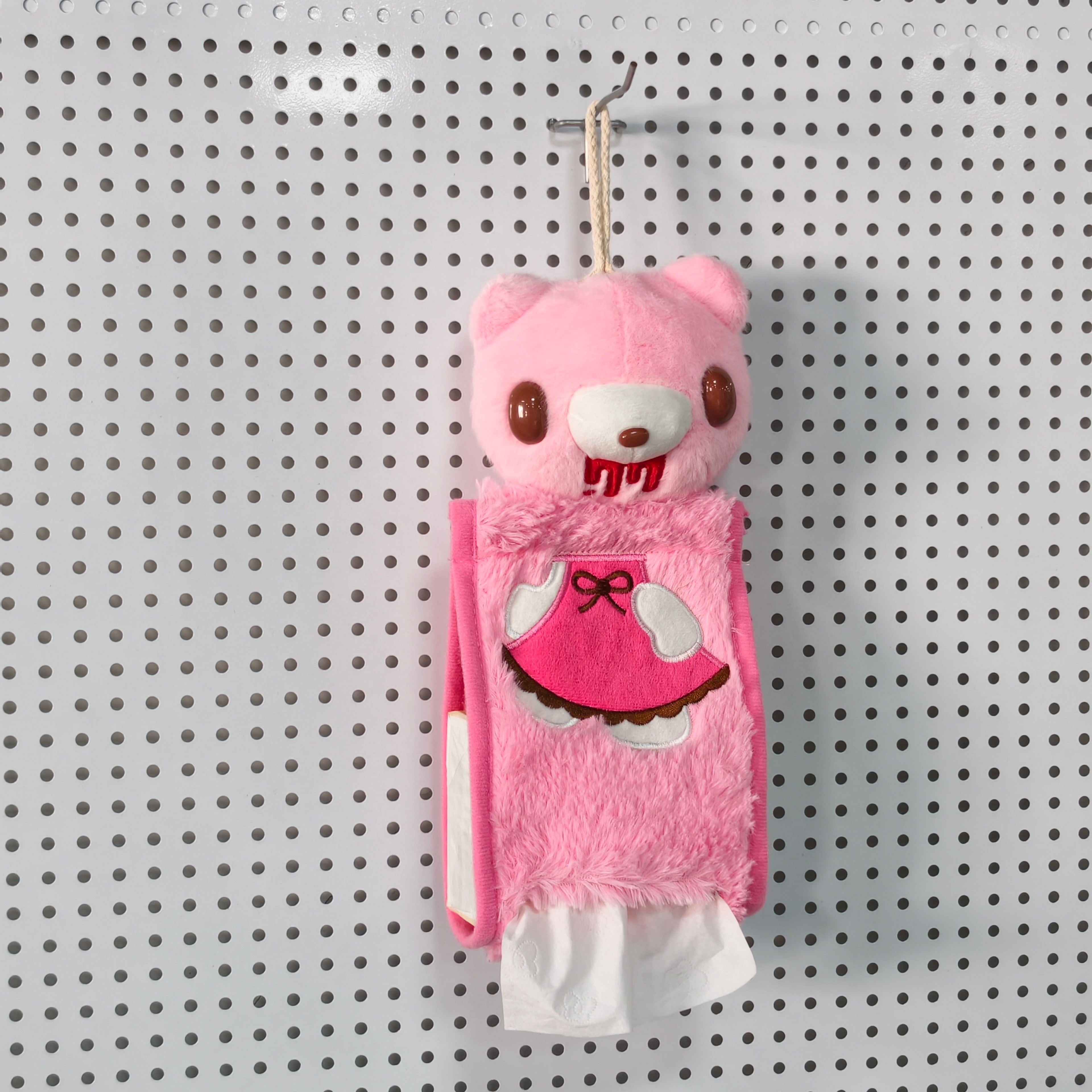 Pink Bear Plush Tissue Holder Cute Hanging Tissue Box Cover For Bathroom Decor 0