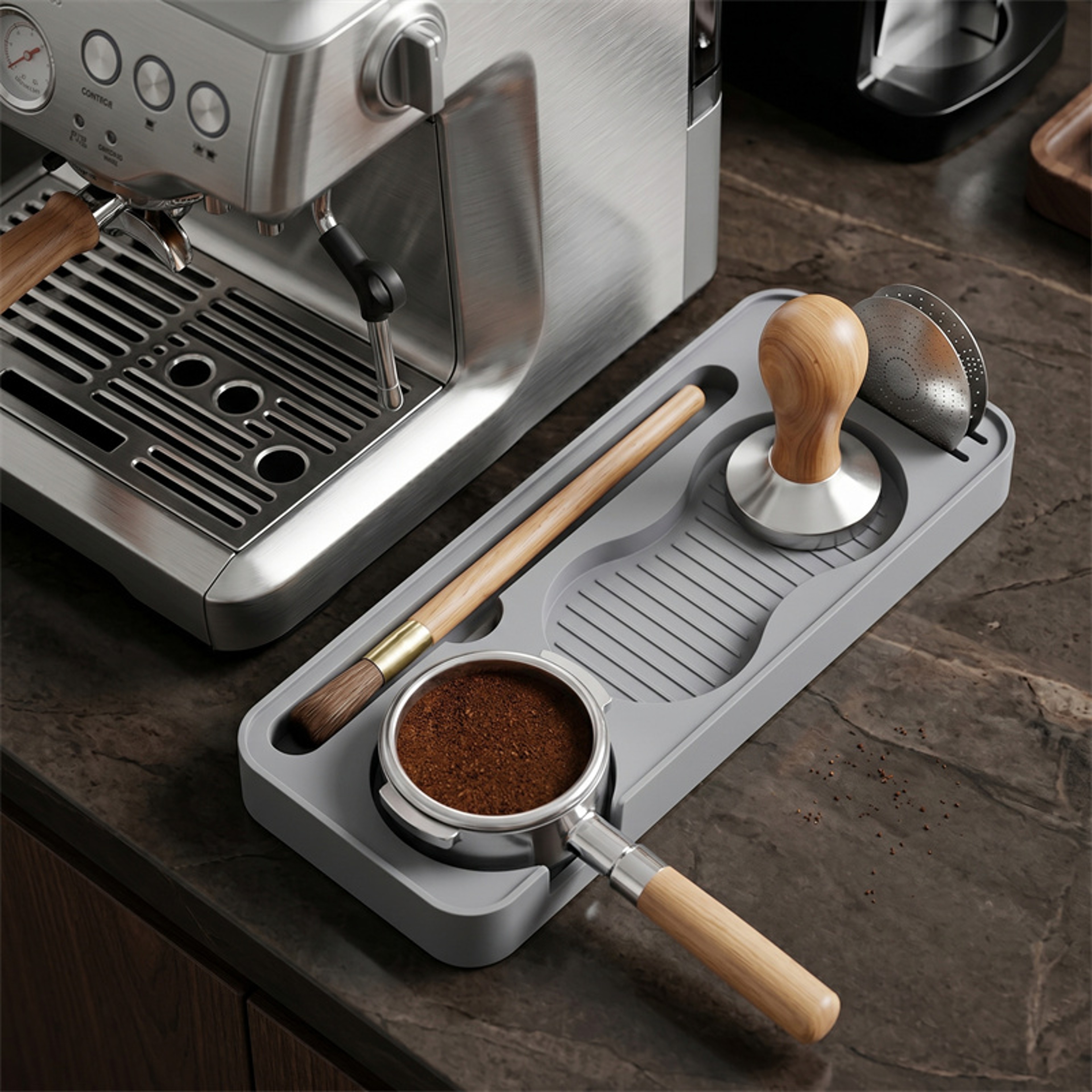 Premium Espresso Tamping Station with Coffee Tamper Holder & Portafilter Organizer – view 1