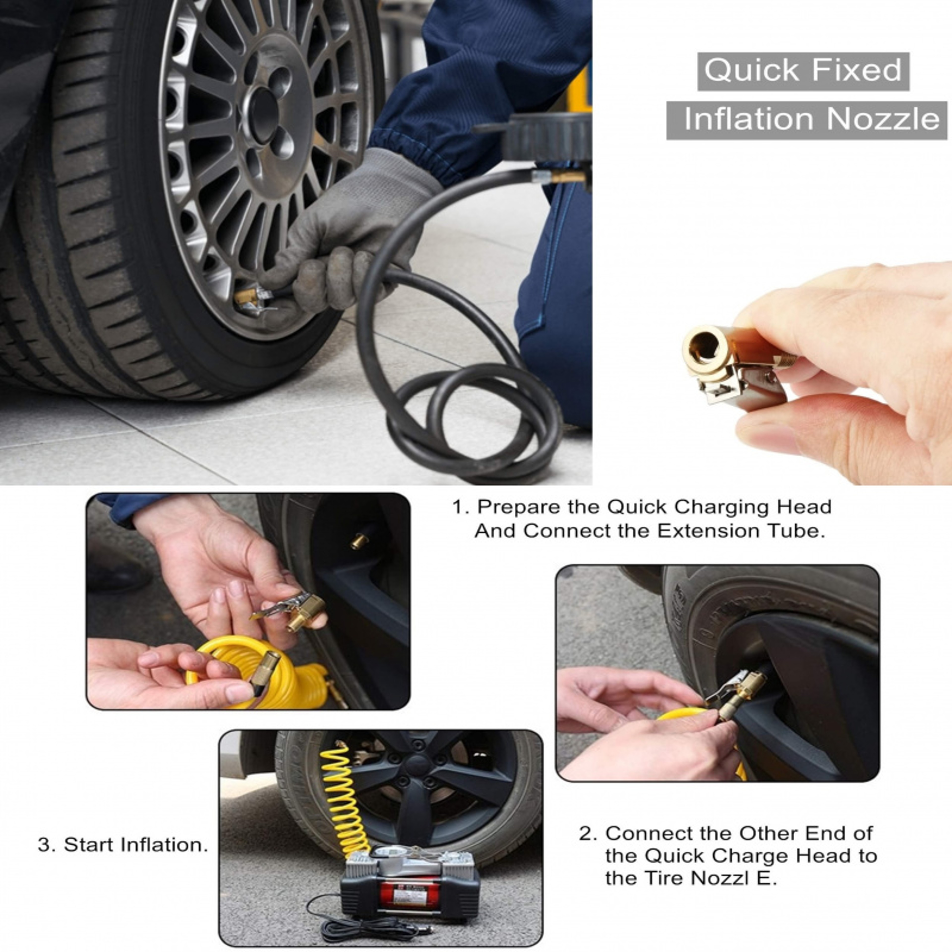Premium Brass Locking Air Chuck Tire Inflator Adapter For Fast Leak Free Inflation 4