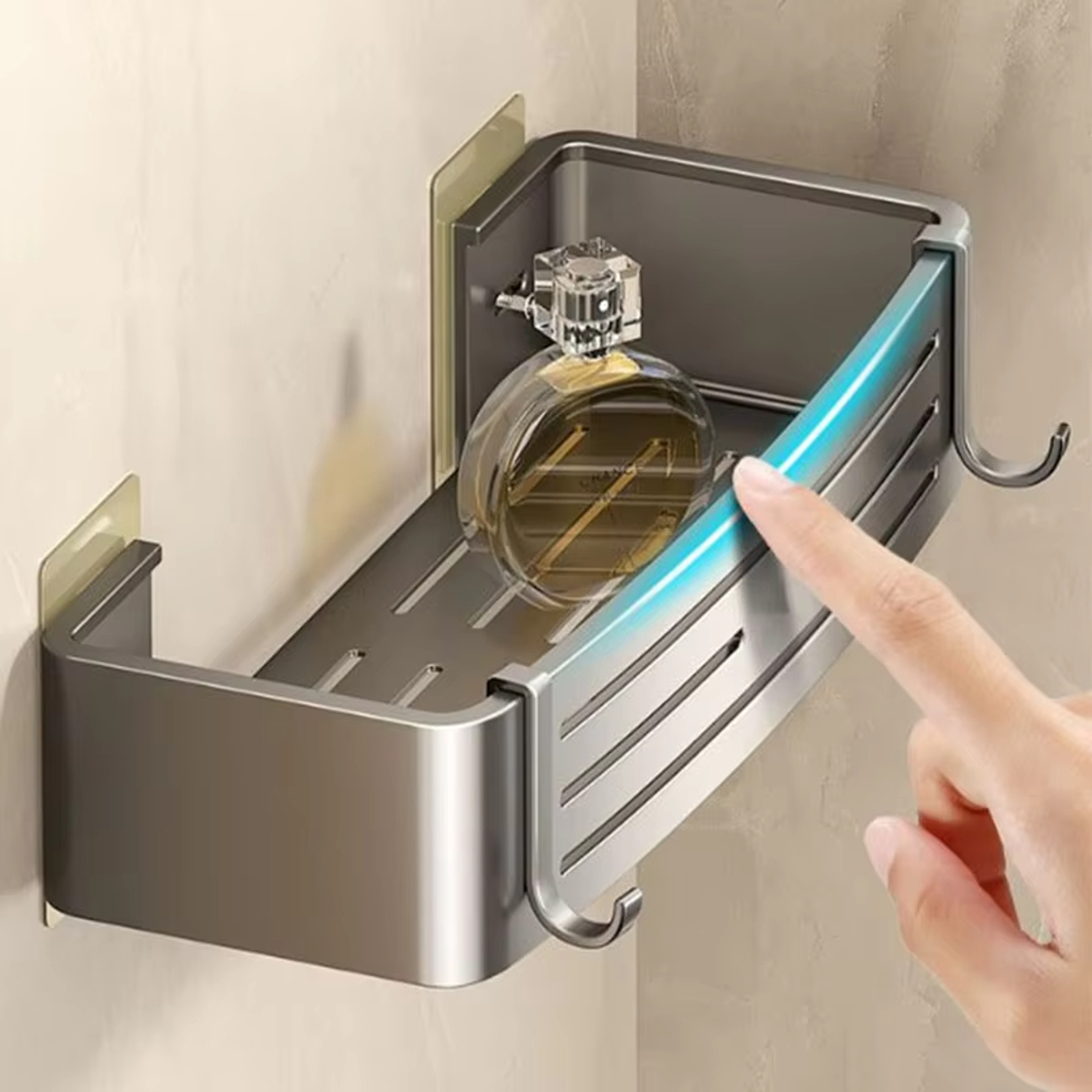 AquaSpace No Drill Shower Shelf Corner Caddy With Towel Bar  Aluminum Storage Rack 0