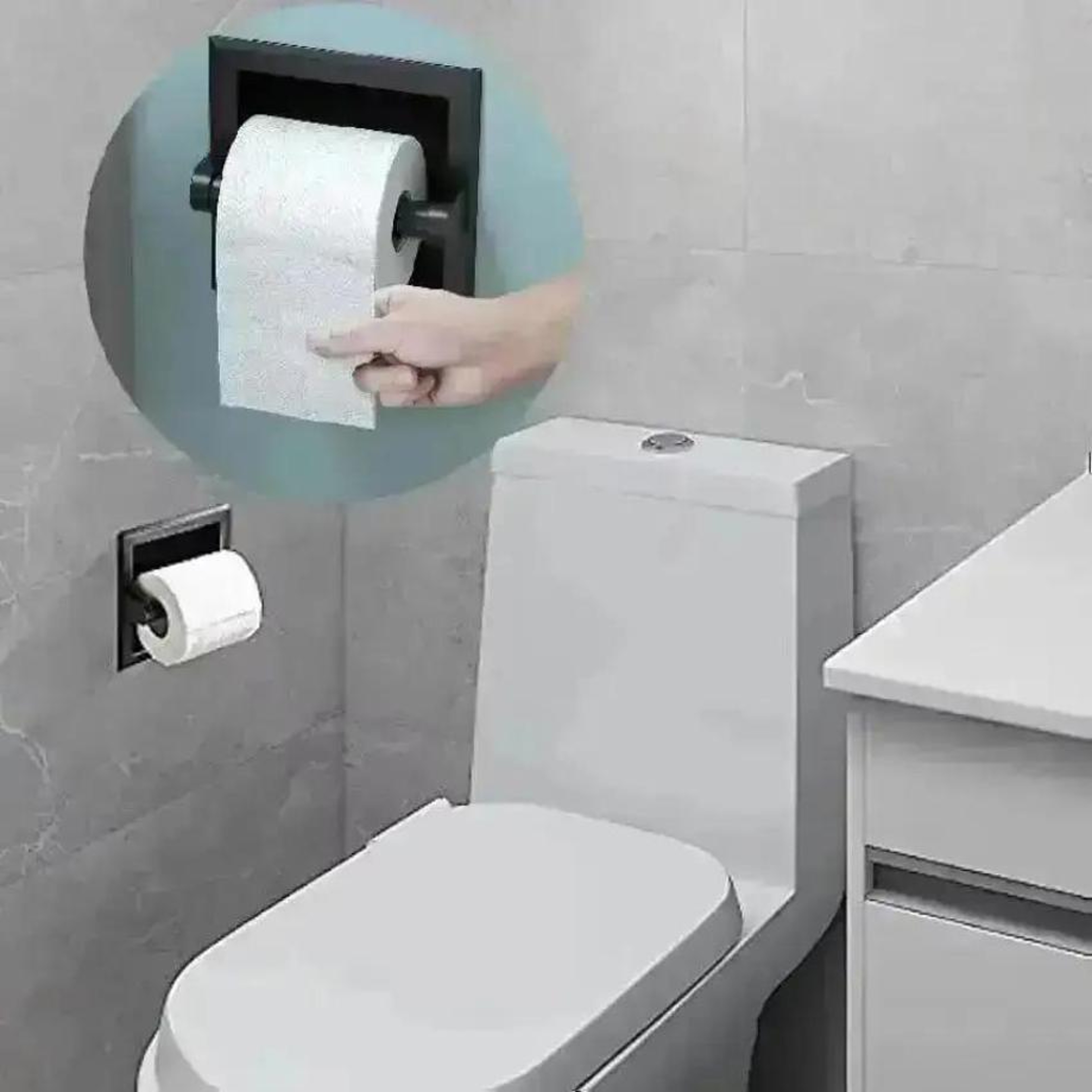 Matte Black Recessed Toilet Paper Holder with Mounting Bracket for Modern Bathrooms – view 2