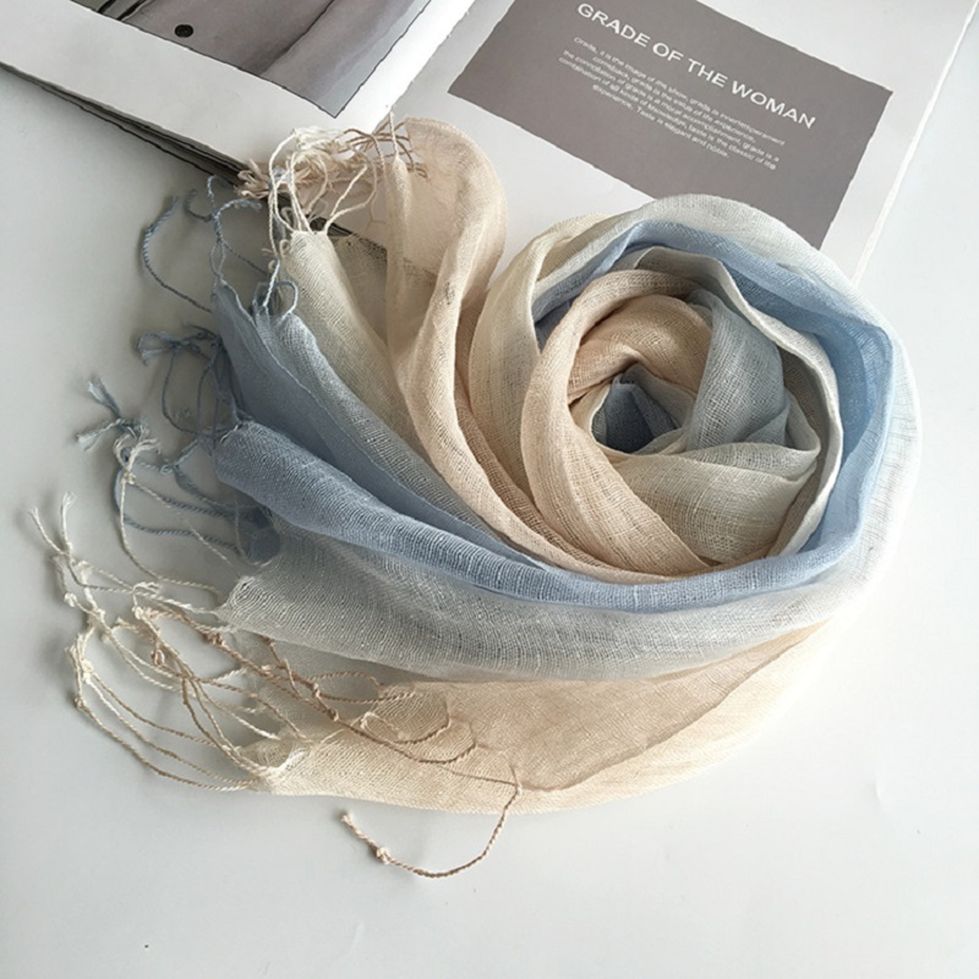 Elegant Women Gradient Linen Scarf Lightweight Spring Summer Fashion Wrap 1