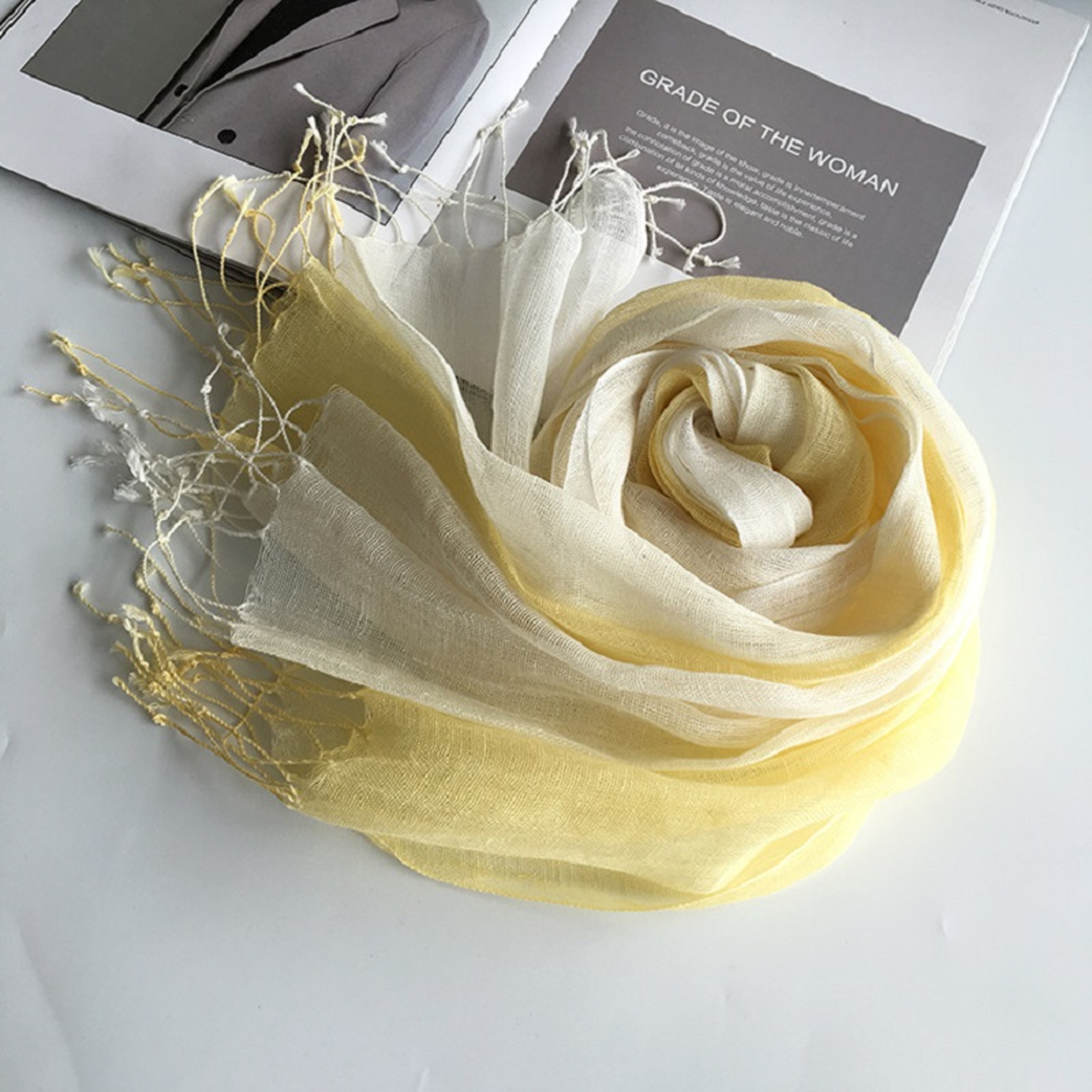 Elegant Women Gradient Linen Scarf Lightweight Spring Summer Fashion Wrap 3